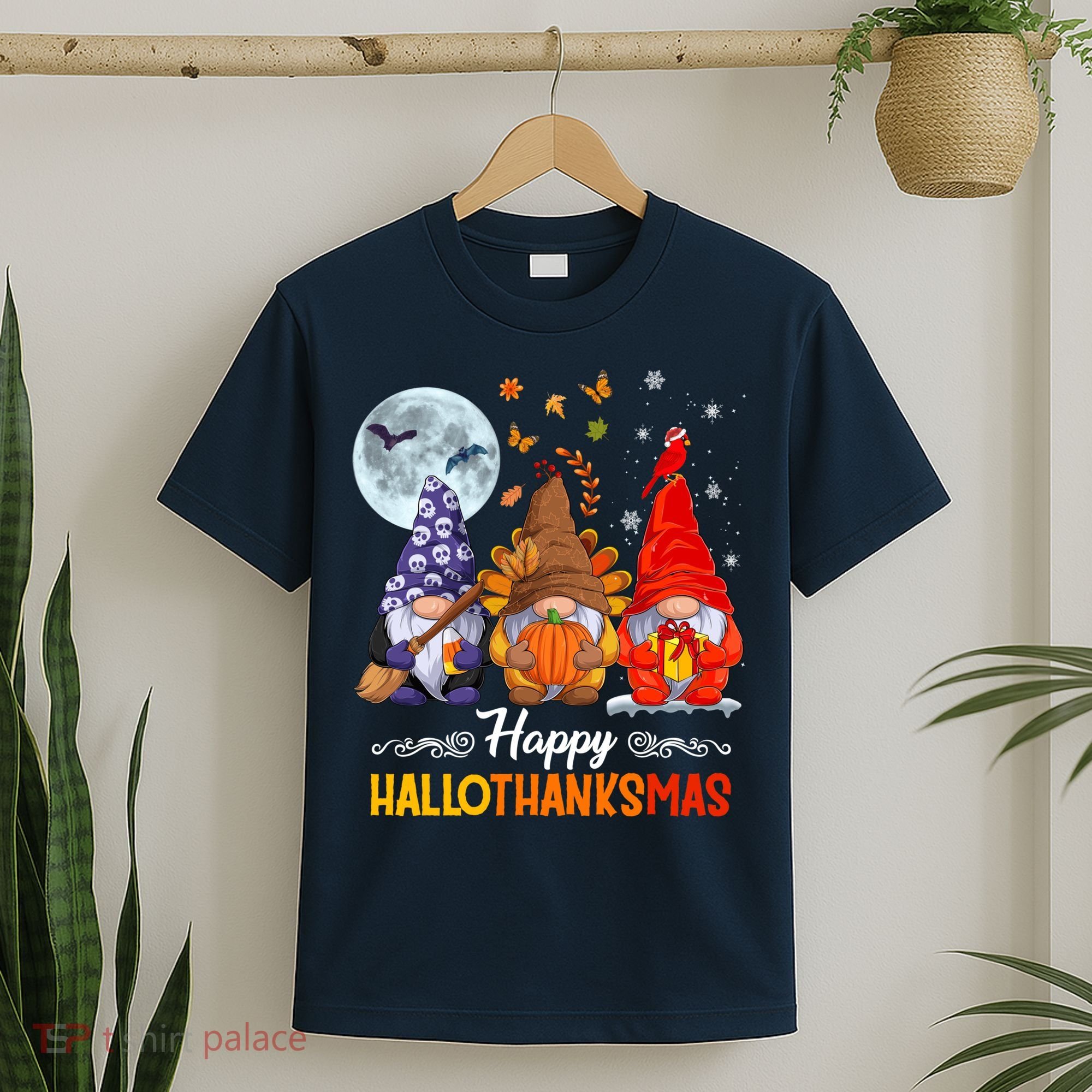 Halloween Thanksgiving Christmas Happy HalloThanksMas Gnomes T-Shirt