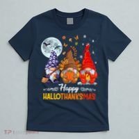 Halloween Thanksgiving Christmas Happy HalloThanksMas Gnomes T-Shirt thumb 5
