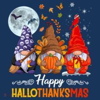 Halloween Thanksgiving Christmas Happy HalloThanksMas Gnomes Button thumb 1