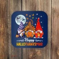 Halloween Thanksgiving Christmas Happy HalloThanksMas Gnomes Coaster thumb 0