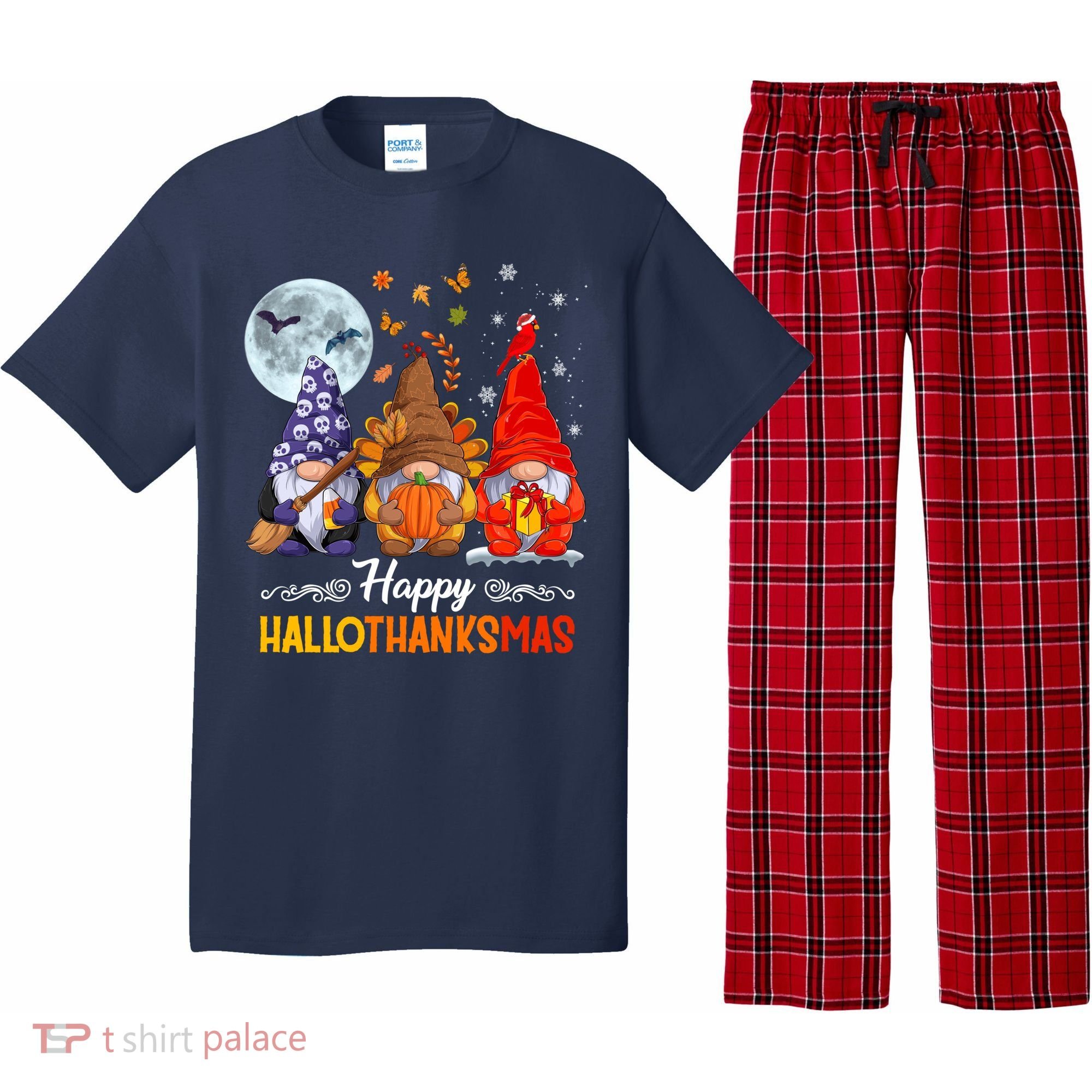 Halloween Thanksgiving Christmas Happy HalloThanksMas Gnomes Pajama Set