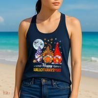 Halloween Thanksgiving Christmas Happy HalloThanksMas Gnomes Women's Tank Top thumb 2