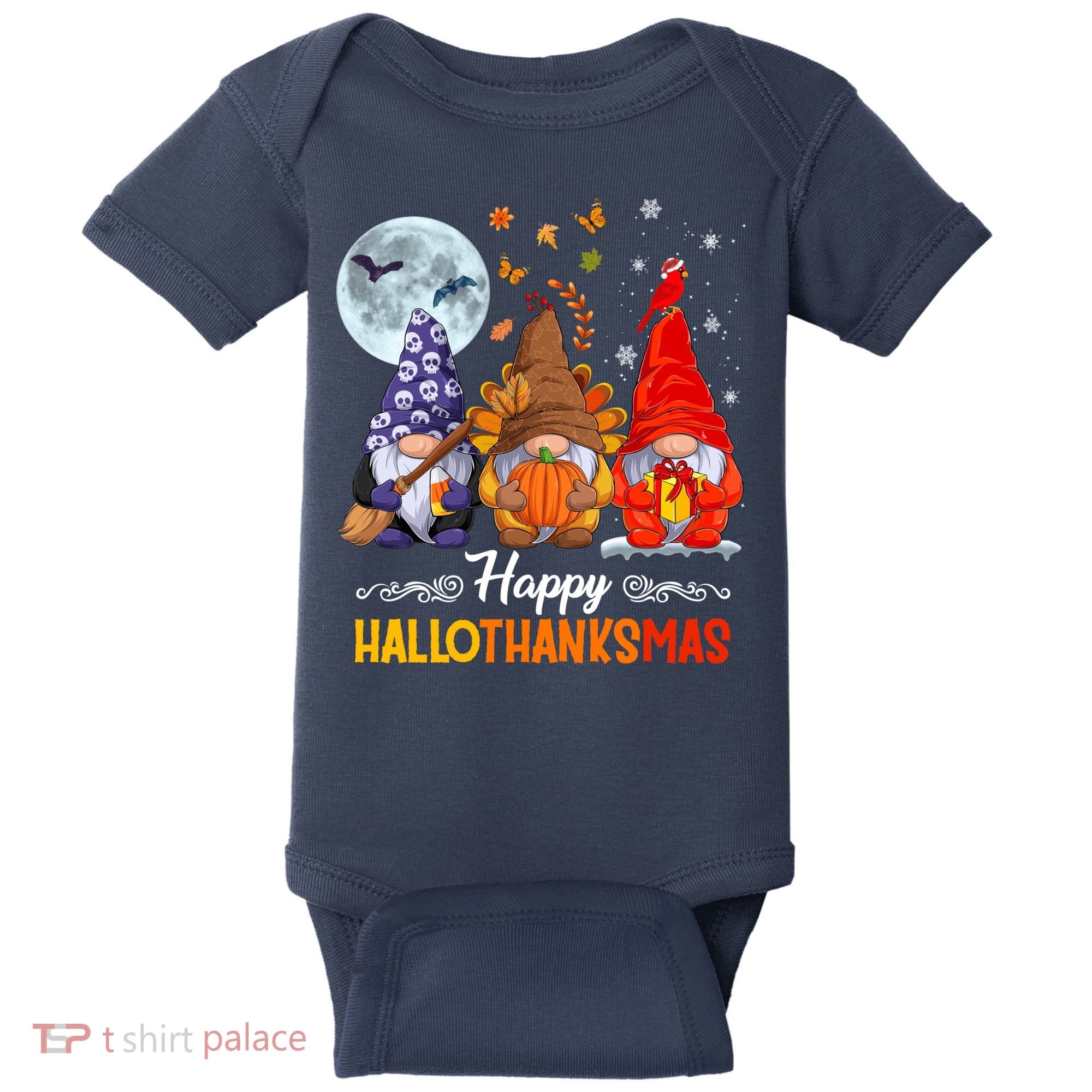 Halloween Thanksgiving Christmas Happy HalloThanksMas Gnomes Baby Bodysuit