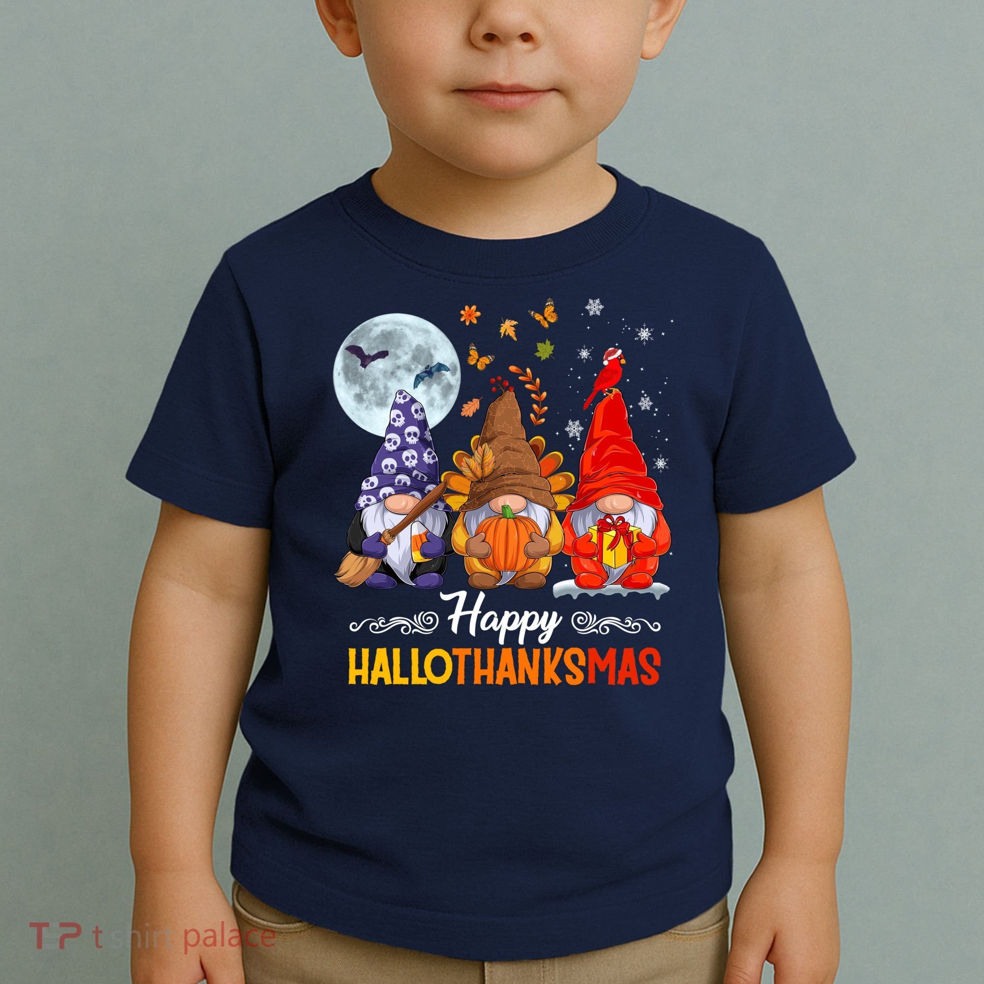 Halloween Thanksgiving Christmas Happy HalloThanksMas Gnomes Toddler T-Shirt