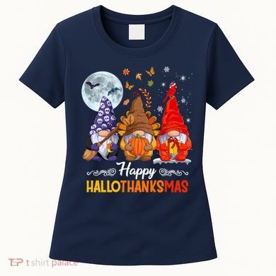 Halloween Thanksgiving Christmas Happy HalloThanksMas Gnomes Women's T-Shirt