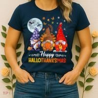 Halloween Thanksgiving Christmas Happy HalloThanksMas Gnomes Women's T-Shirt thumb 2