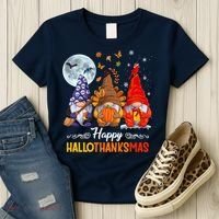 Halloween Thanksgiving Christmas Happy HalloThanksMas Gnomes Women's T-Shirt thumb 3