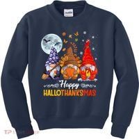 Halloween Thanksgiving Christmas Happy HalloThanksMas Gnomes Kids Sweatshirt thumb 0