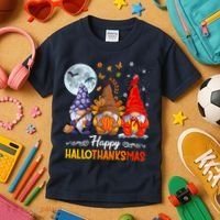 Halloween Thanksgiving Christmas Happy HalloThanksMas Gnomes Kids T-Shirt thumb 3