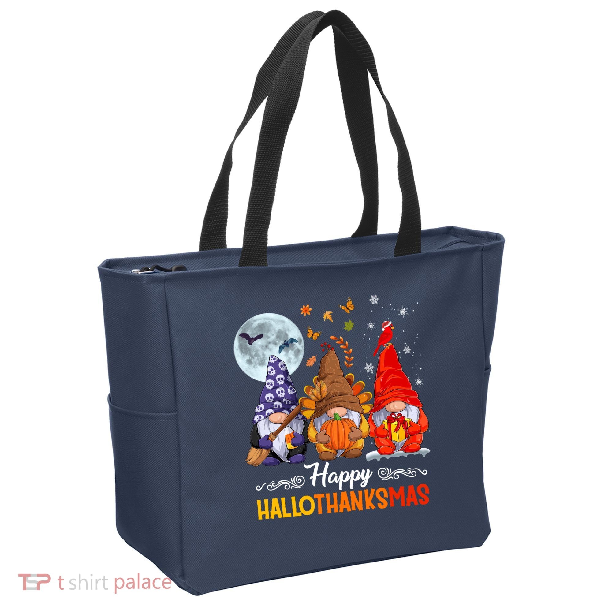 Halloween Thanksgiving Christmas Happy HalloThanksMas Gnomes Tote Bag