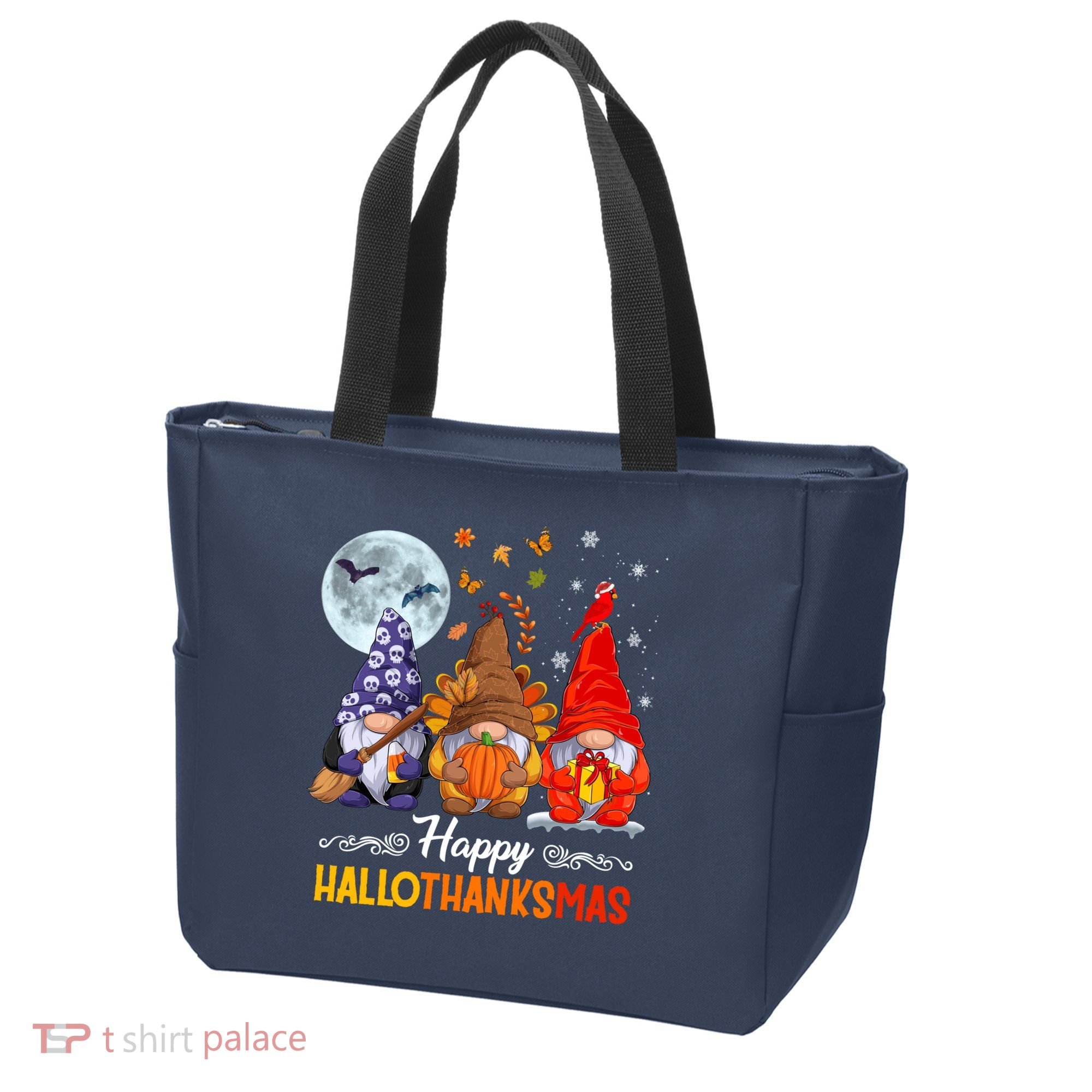 Halloween Thanksgiving Christmas Happy HalloThanksMas Gnomes Tote Bag