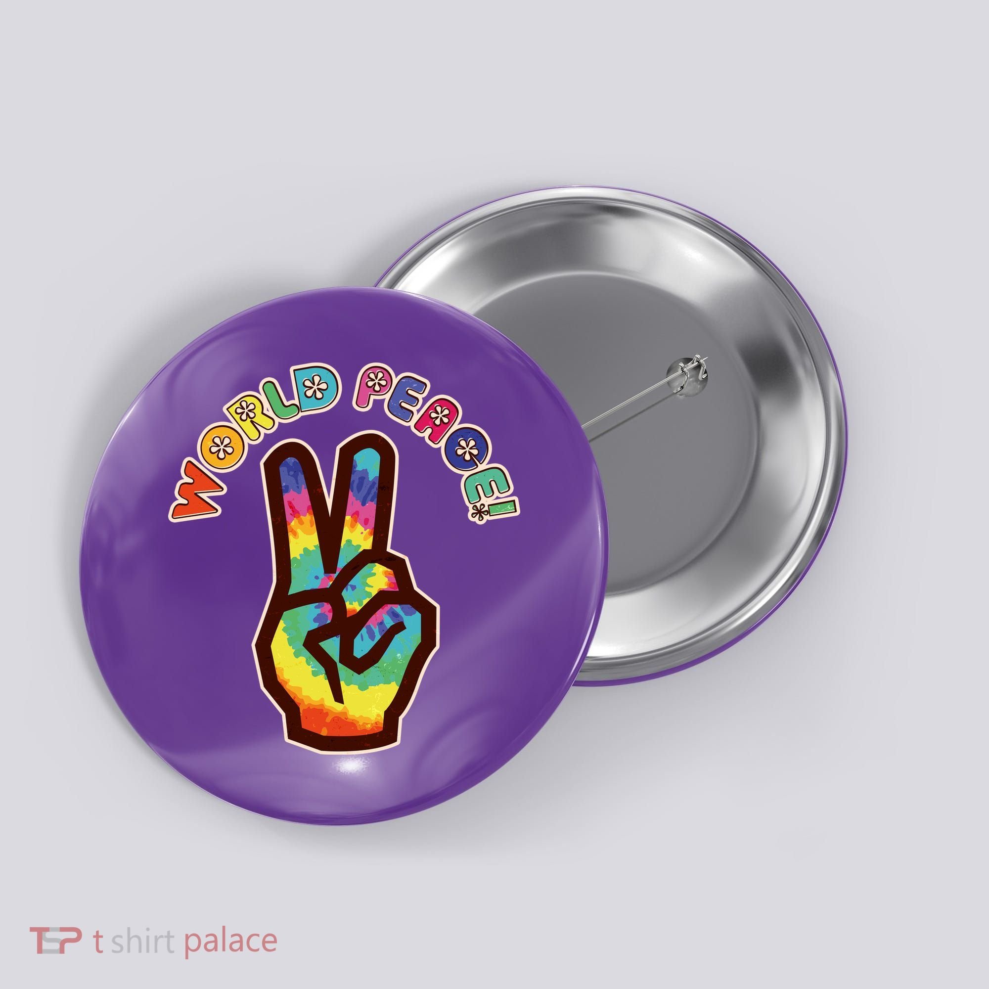 Hippy Tie Dye World Peace Button