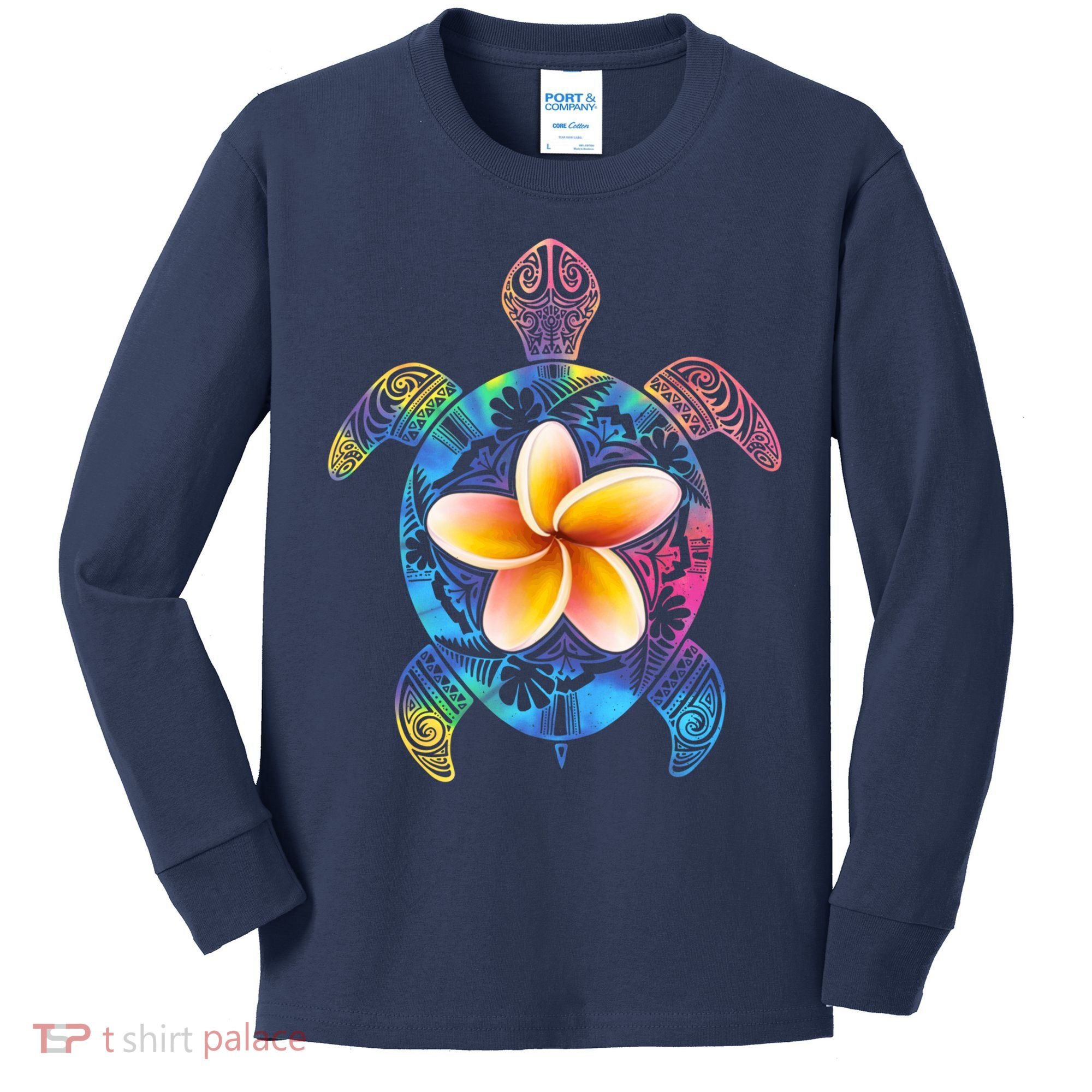 Hawaiian Tie Dye Sea Turtle Kids Long Sleeve Shirt