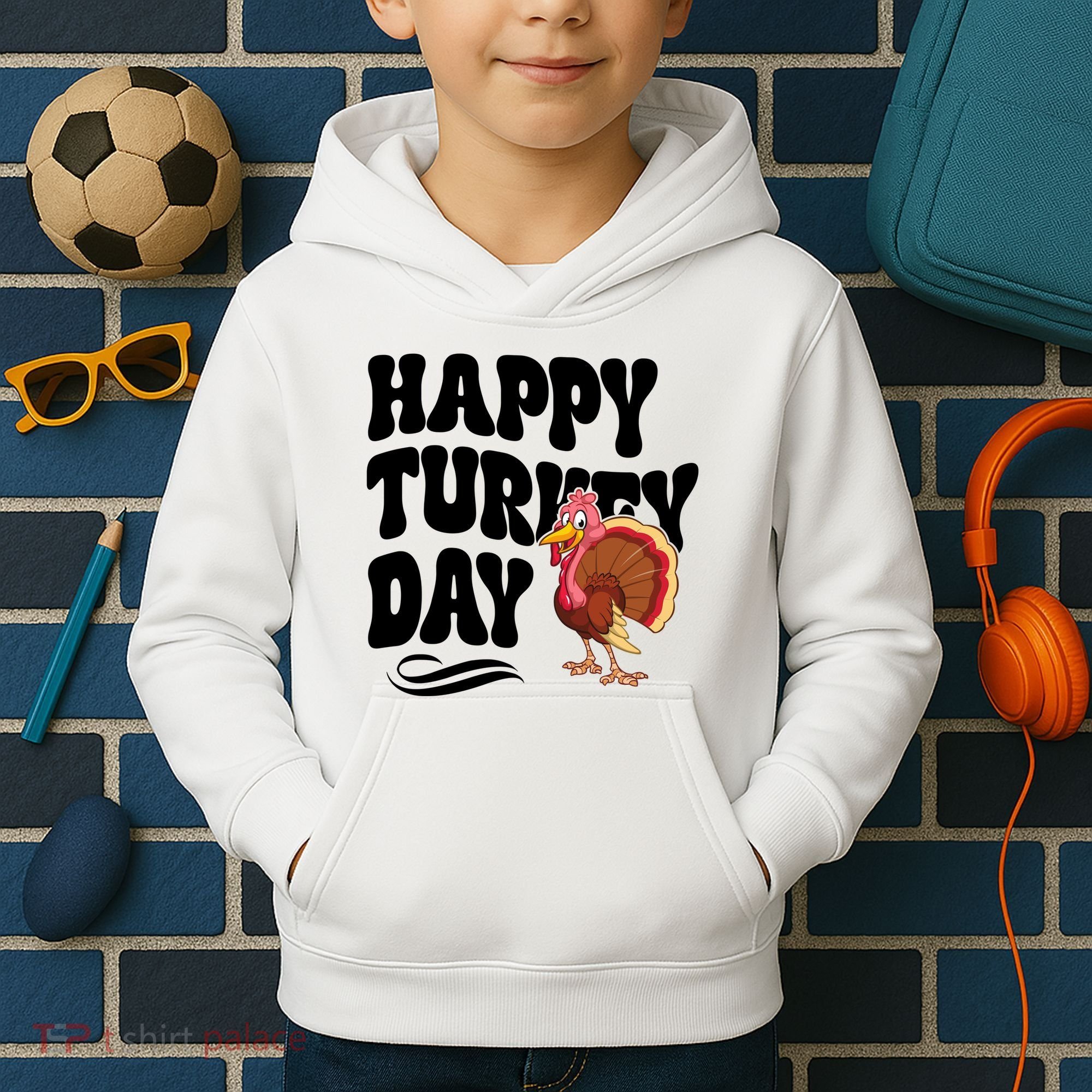 Happy Turkey Day Thanksgiving Holiday Kids Hoodie