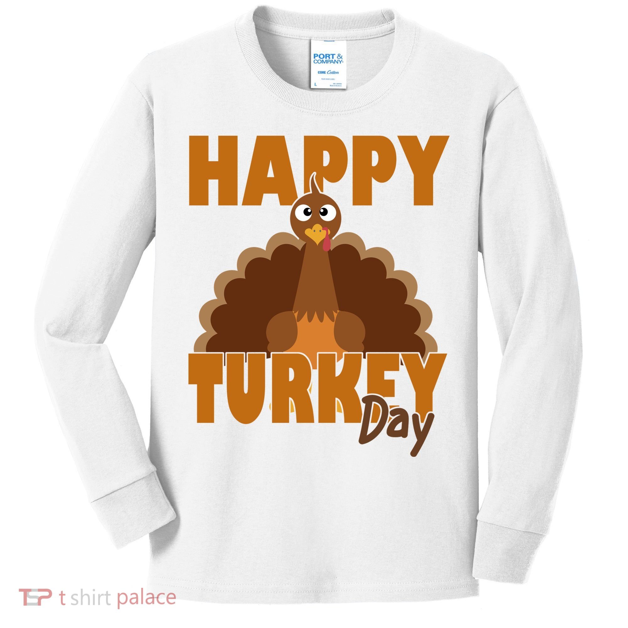 Happy Turkey Day Thanksgiving Holiday Kids Long Sleeve Shirt