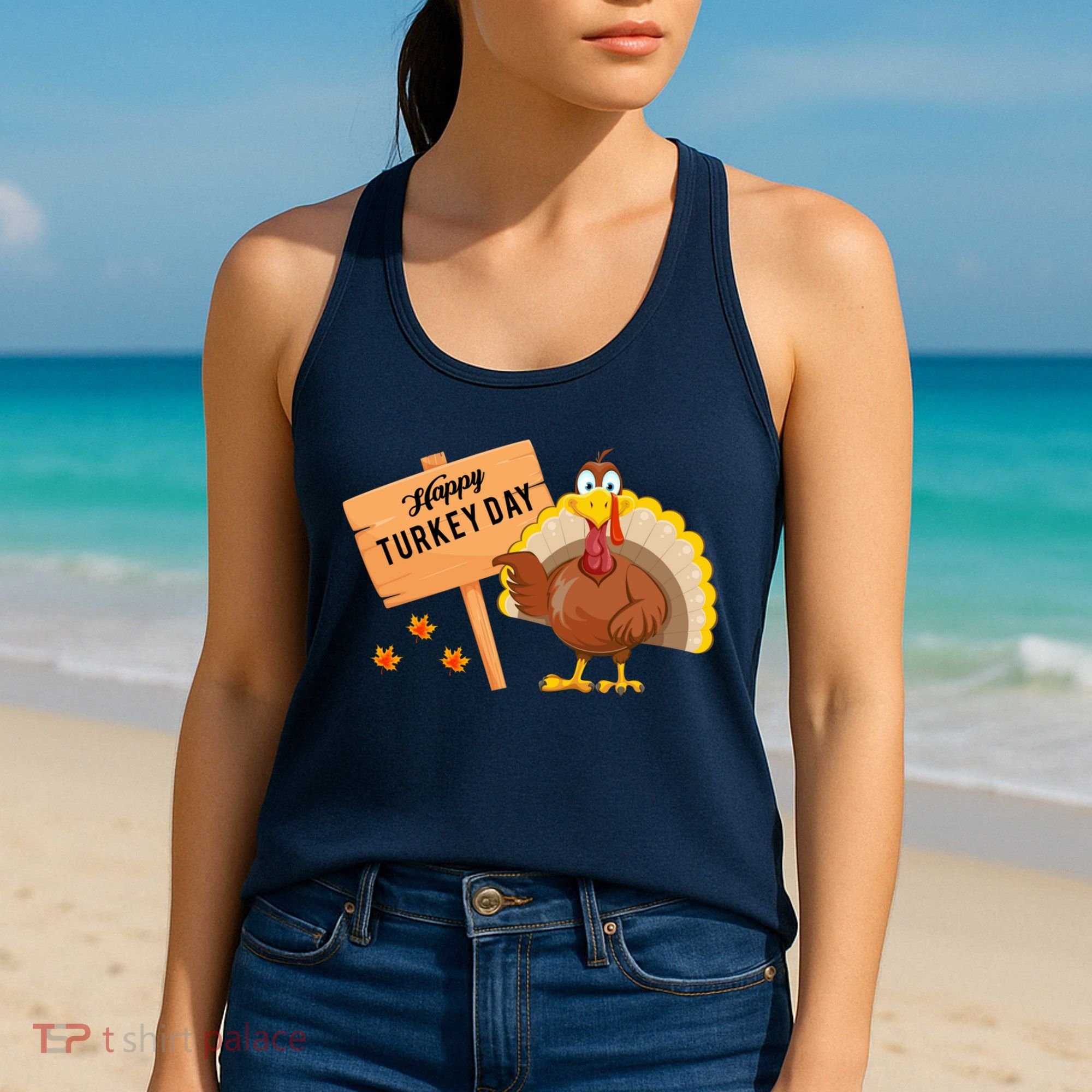 Happy Turkey Day Funny Thanksgiving Family Graphic Women's Tank Top