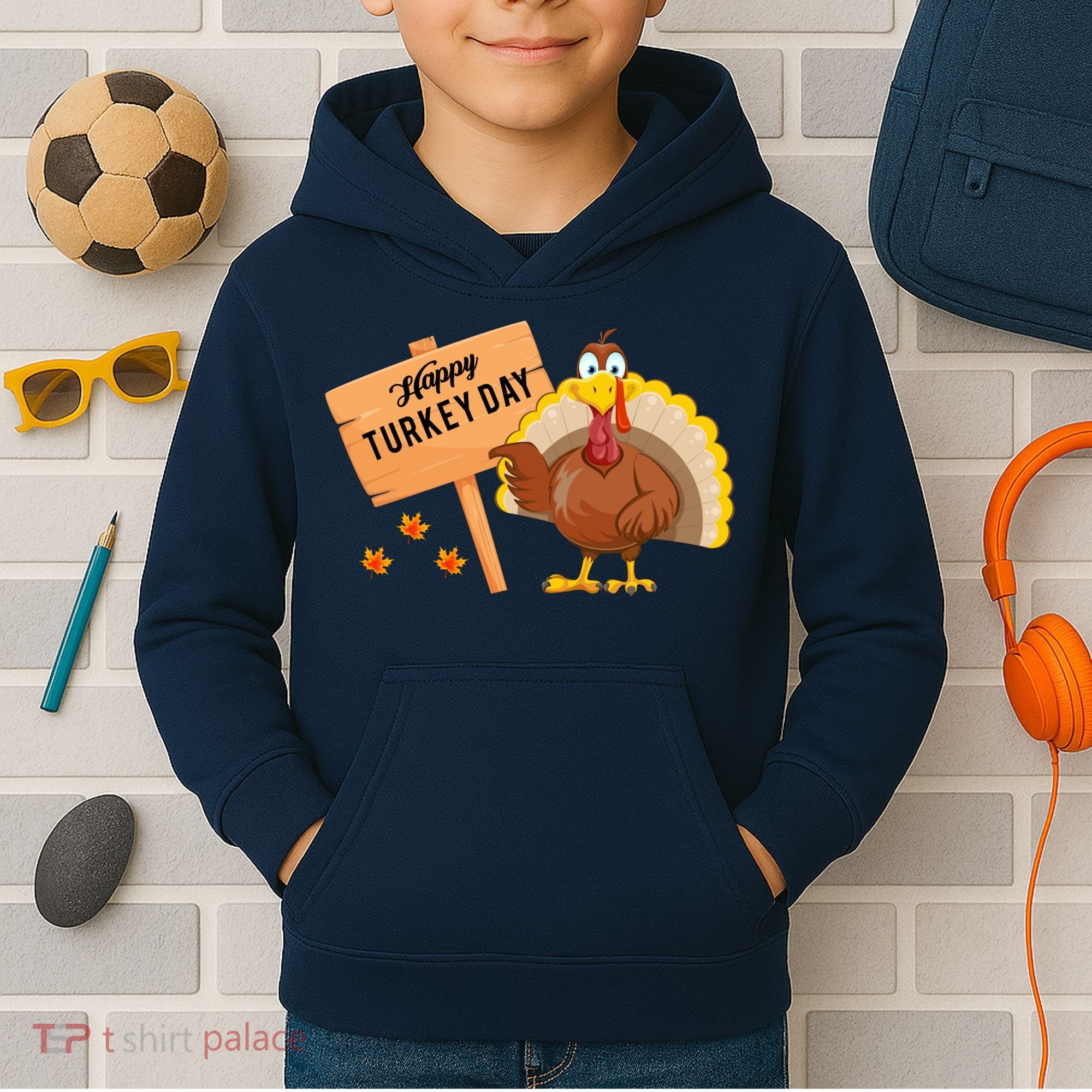 Happy Turkey Day Funny Thanksgiving Family Graphic Kids Hoodie