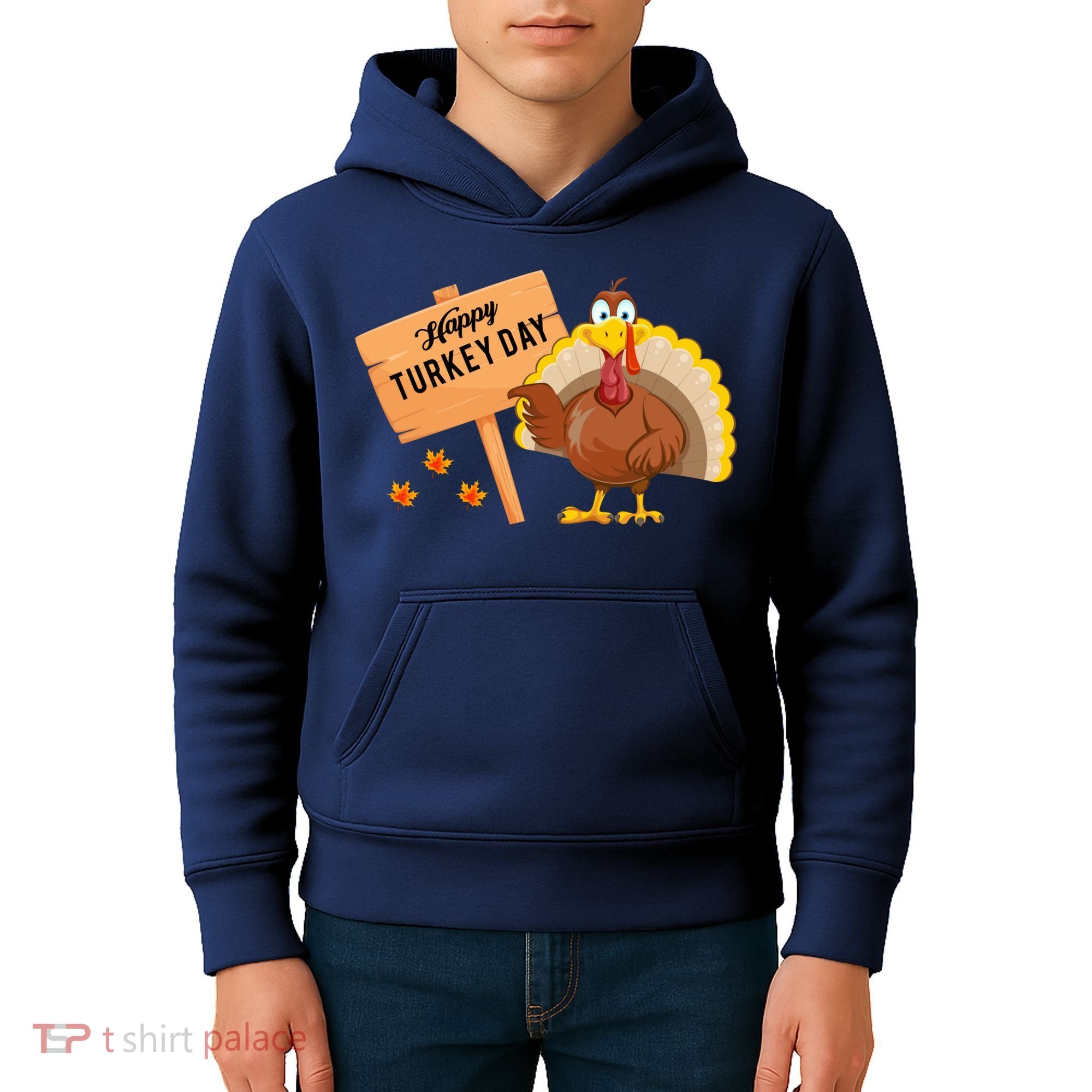 Happy Turkey Day Funny Thanksgiving Family Graphic Kids Hoodie