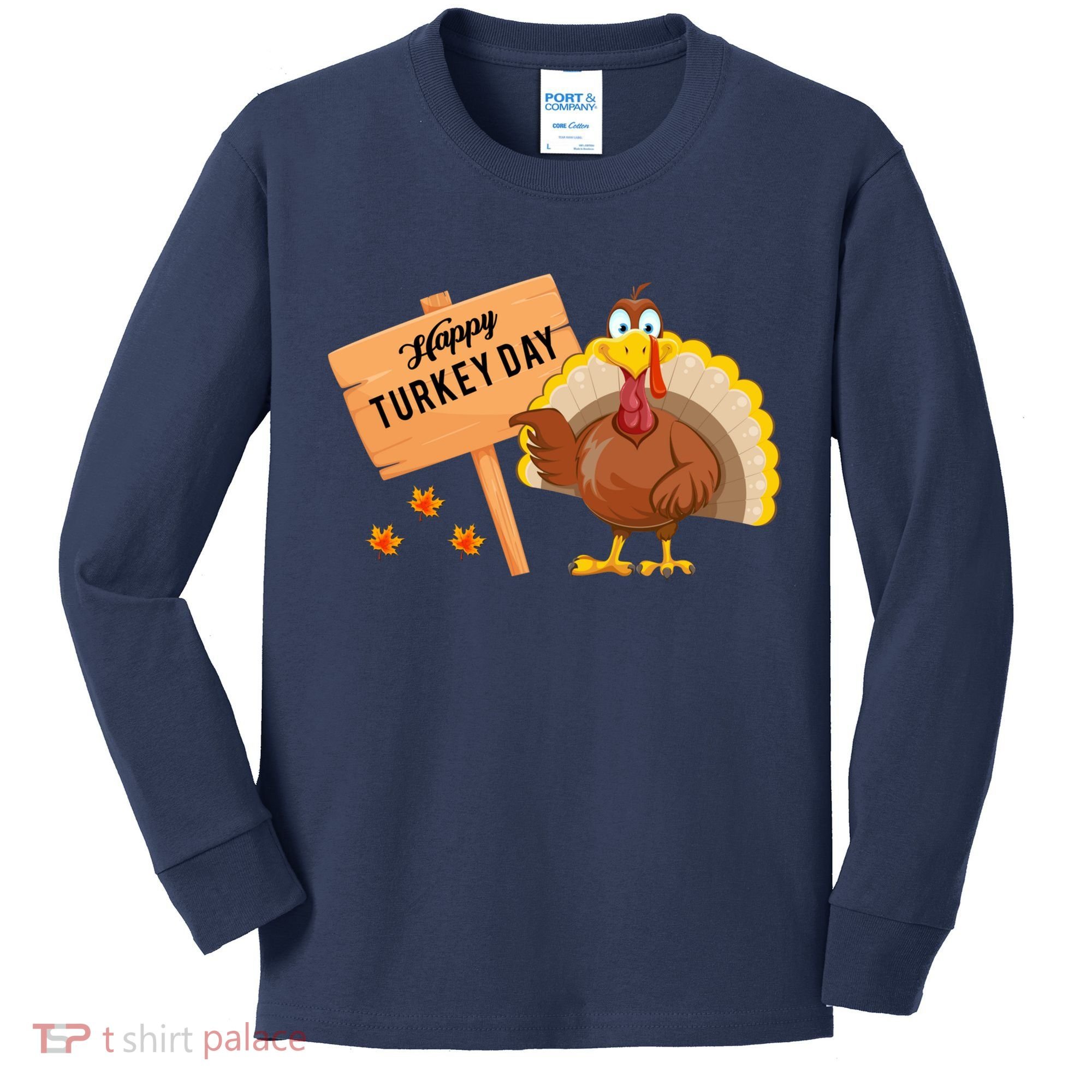 Happy Turkey Day Funny Thanksgiving Family Graphic Kids Long Sleeve Shirt
