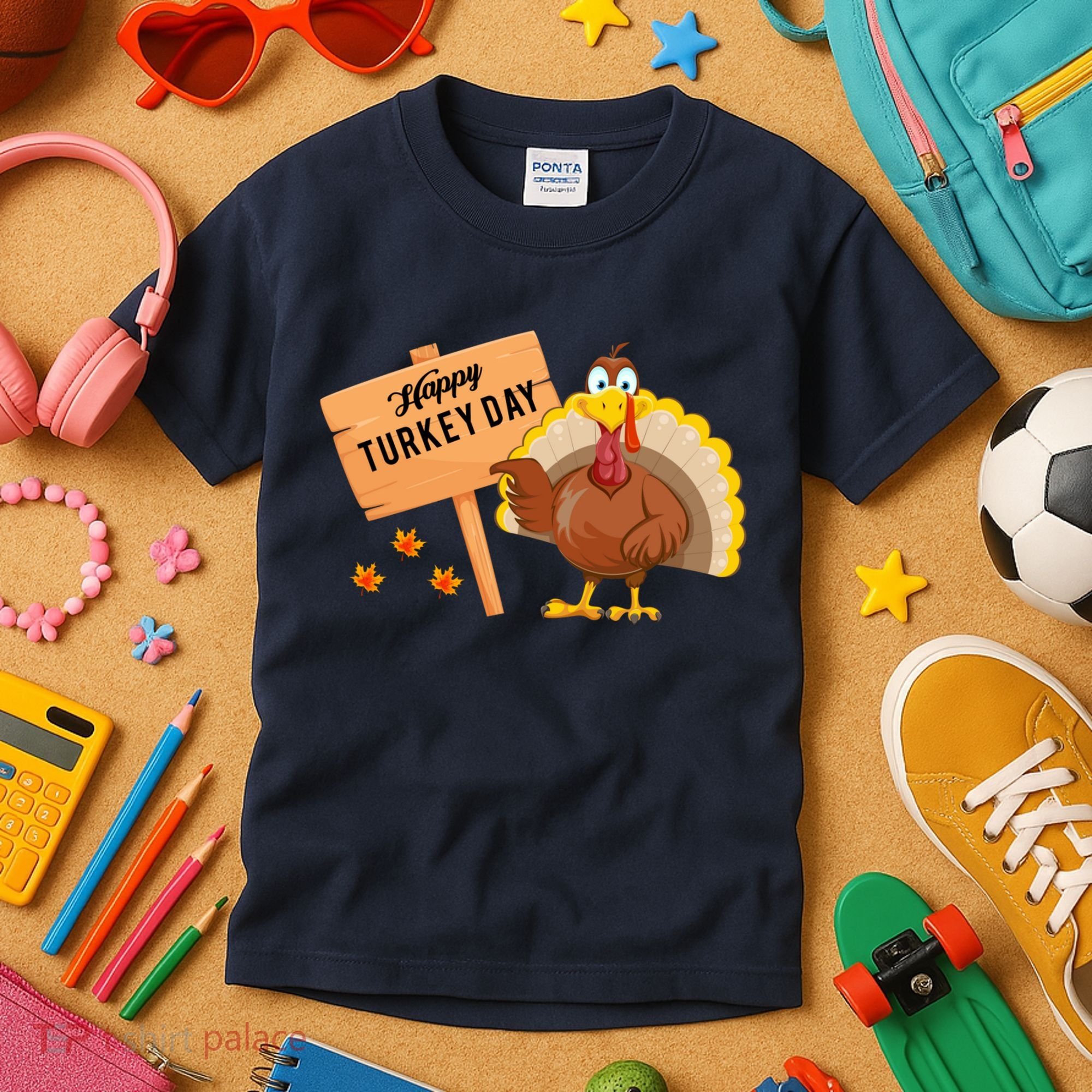 Happy Turkey Day Funny Thanksgiving Family Graphic Kids T-Shirt