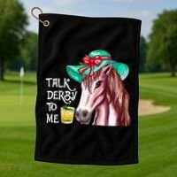Horse Talk Derby To Me Mint Juleps Funny Derby Horse Racing Gift Golf Towel thumb 1