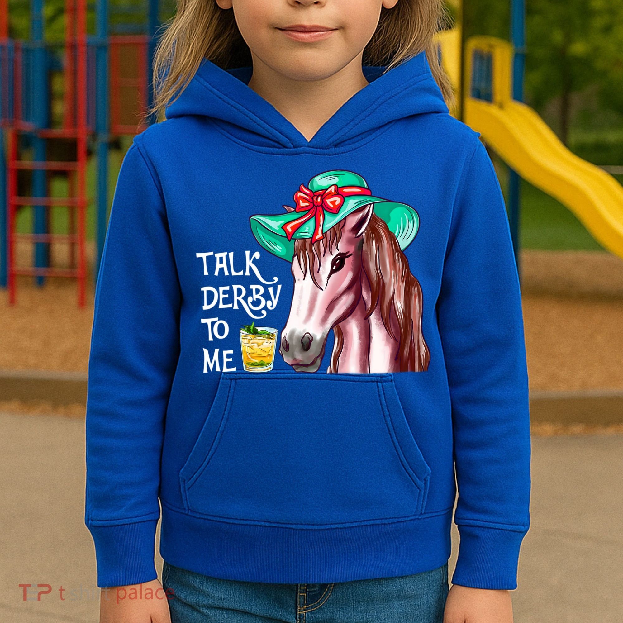 Horse Talk Derby To Me Mint Juleps Funny Derby Horse Racing Gift Kids Hoodie