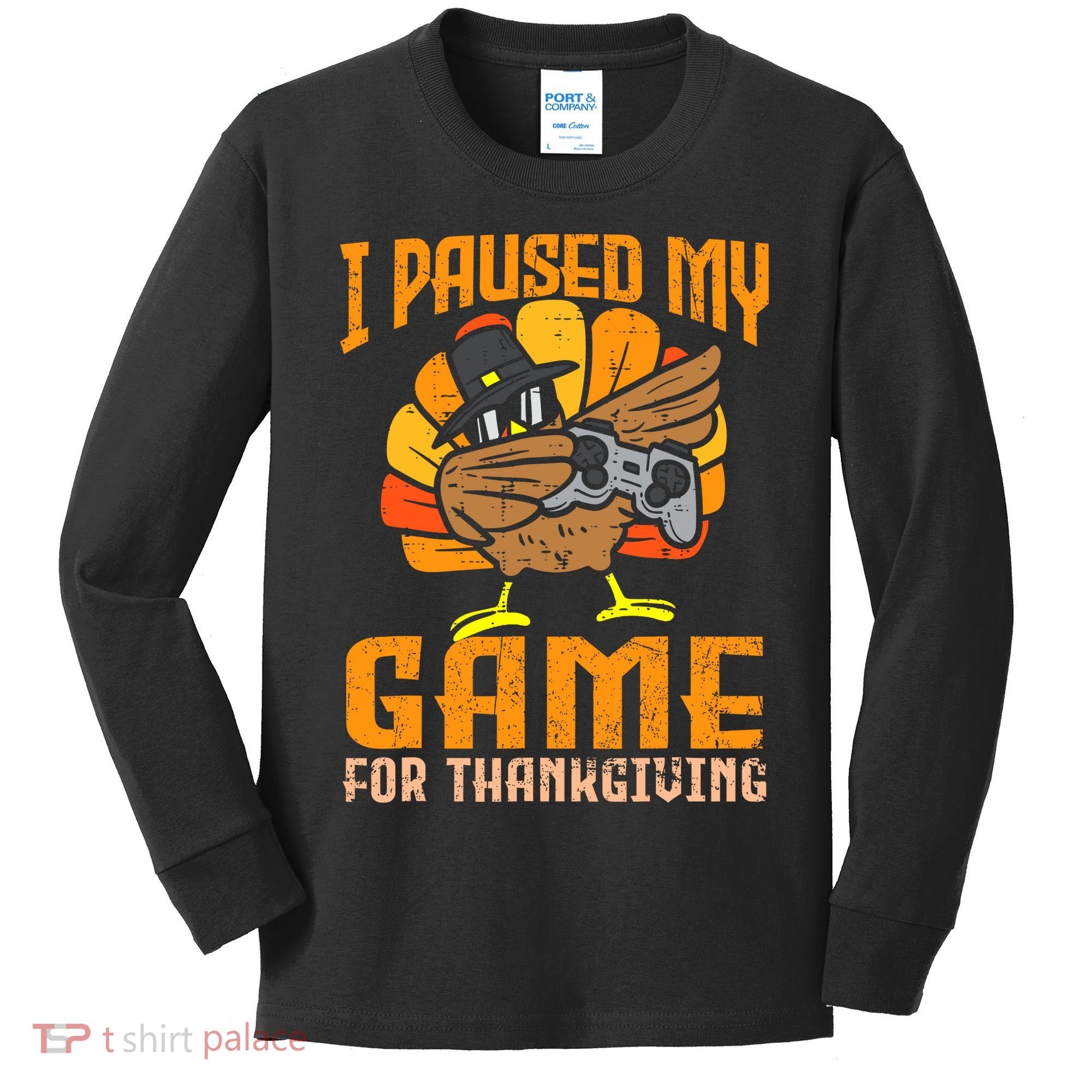 Happy Thanksgiving Dabbing Gamer Turkey Kids Long Sleeve Shirt