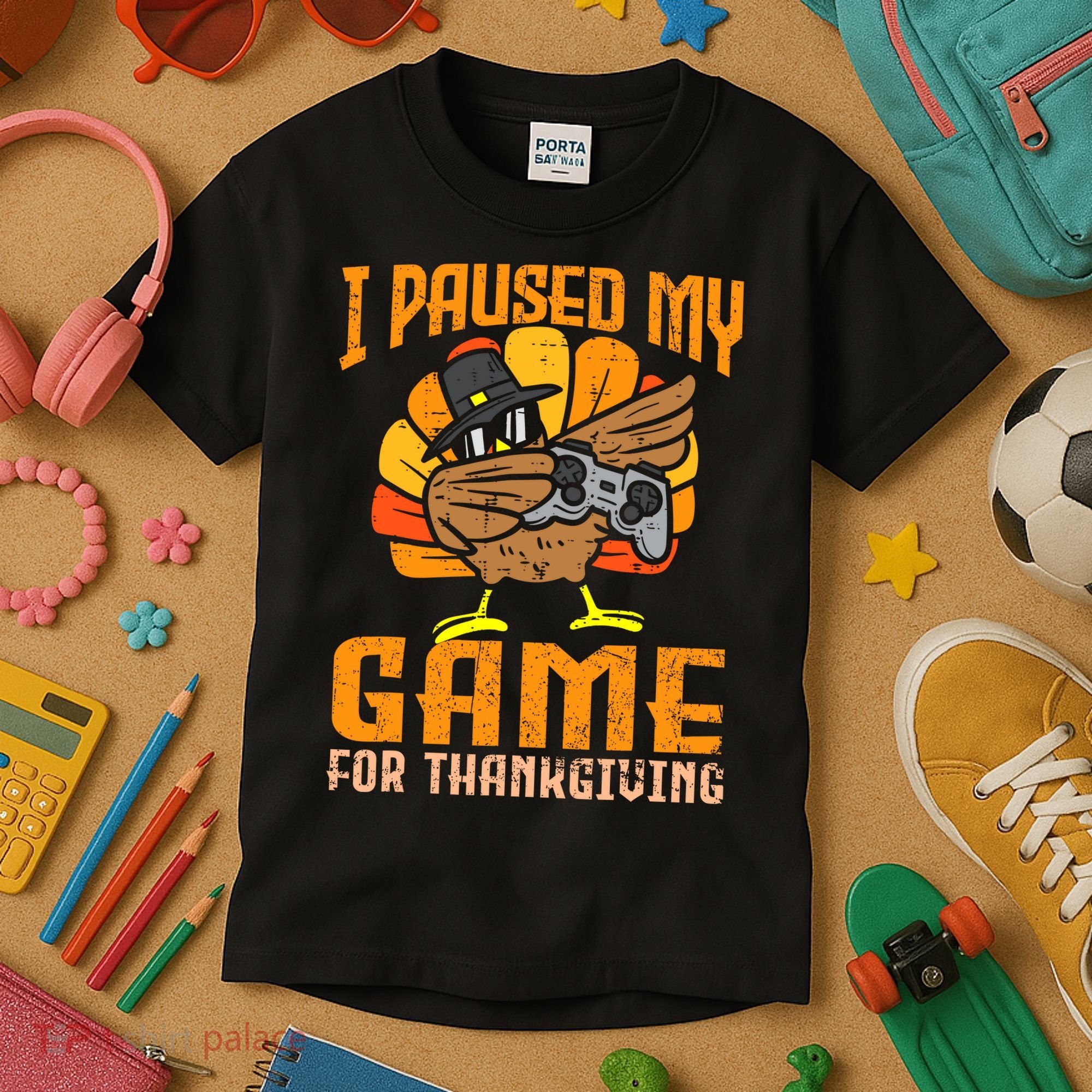 Happy Thanksgiving Dabbing Gamer Turkey Kids T-Shirt