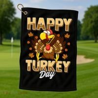 Happy Turkey Day Gift Thanksgiving Day Gift Holiday Gift Golf Towel thumb 1