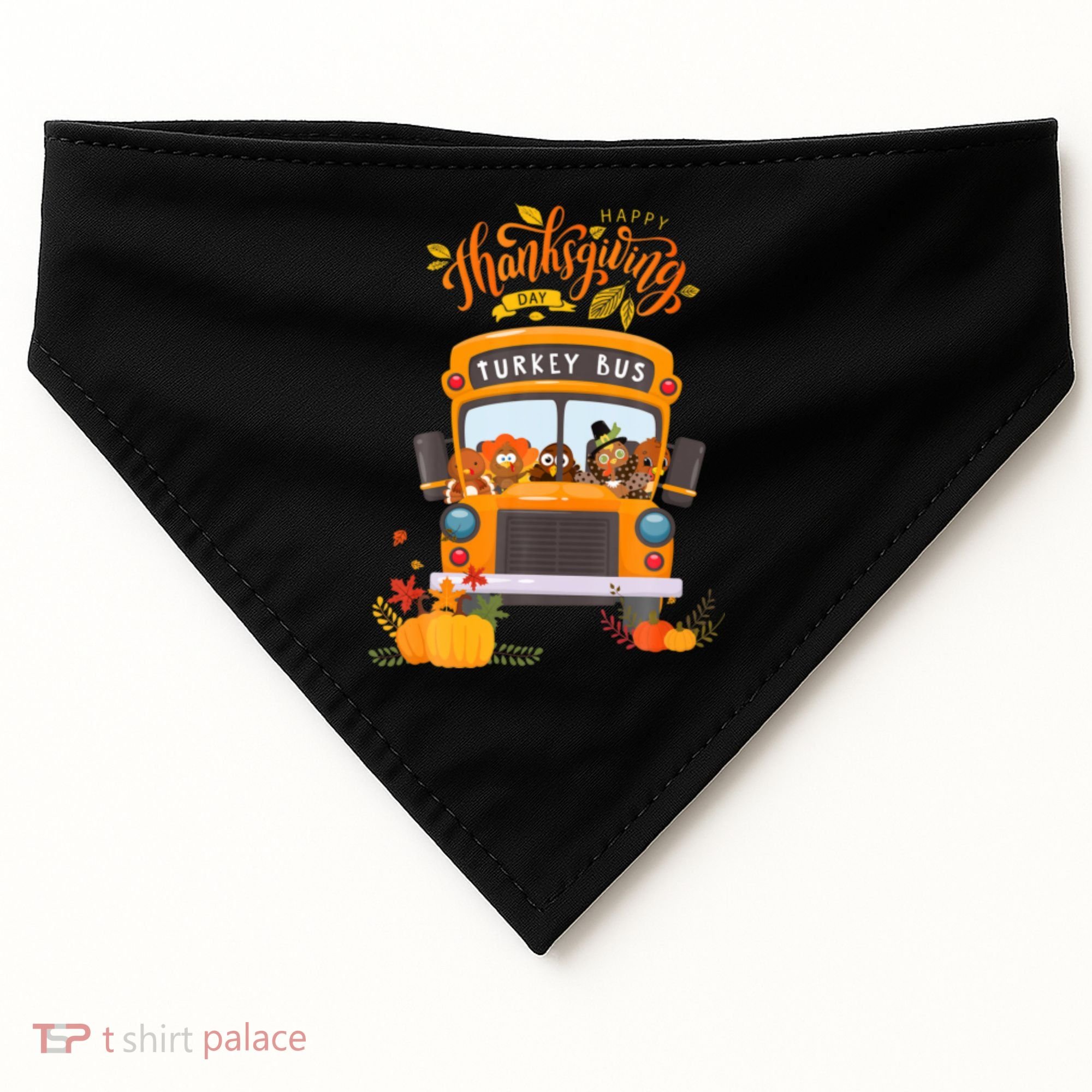 Happy Thanksgiving Day Turkey School Bus Driver Gifts USA-Made Doggie Bandana