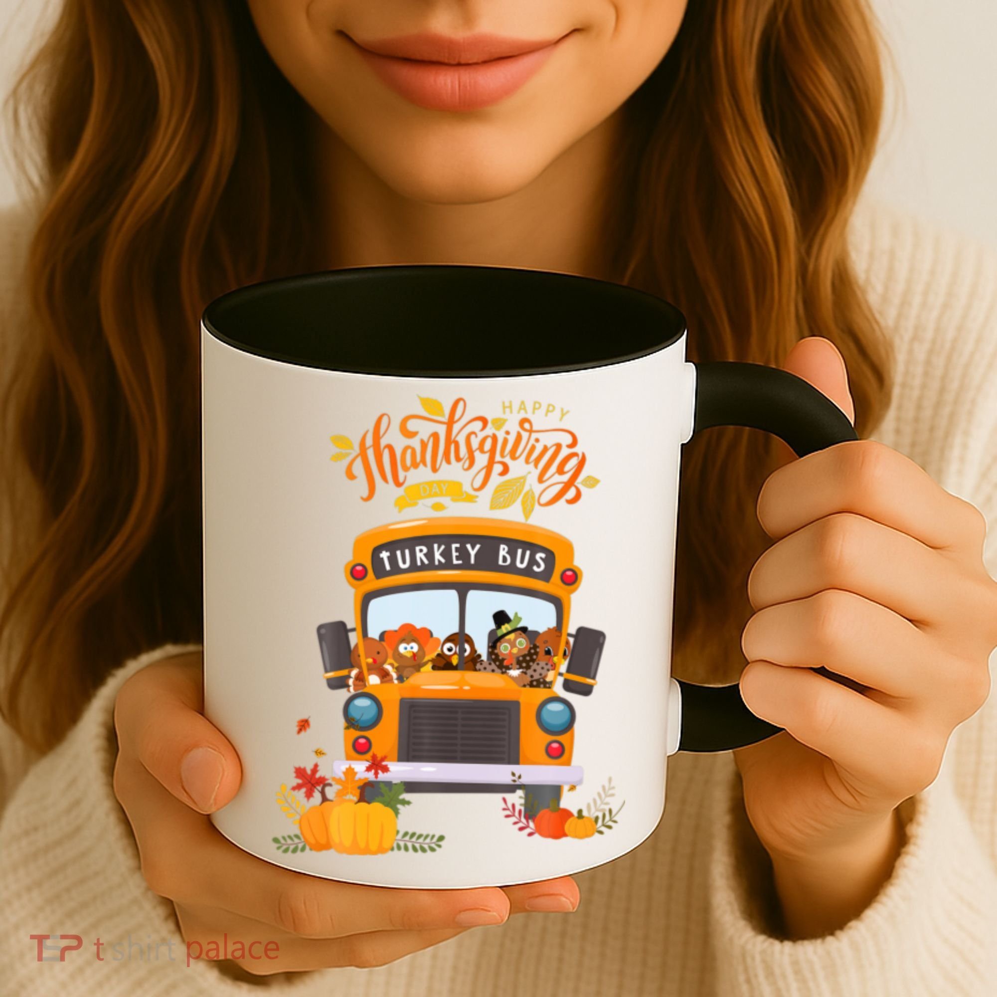 Happy Thanksgiving Day Turkey School Bus Driver Gifts Coffee Mug