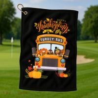 Happy Thanksgiving Day Turkey School Bus Driver Gifts Golf Towel thumb 1