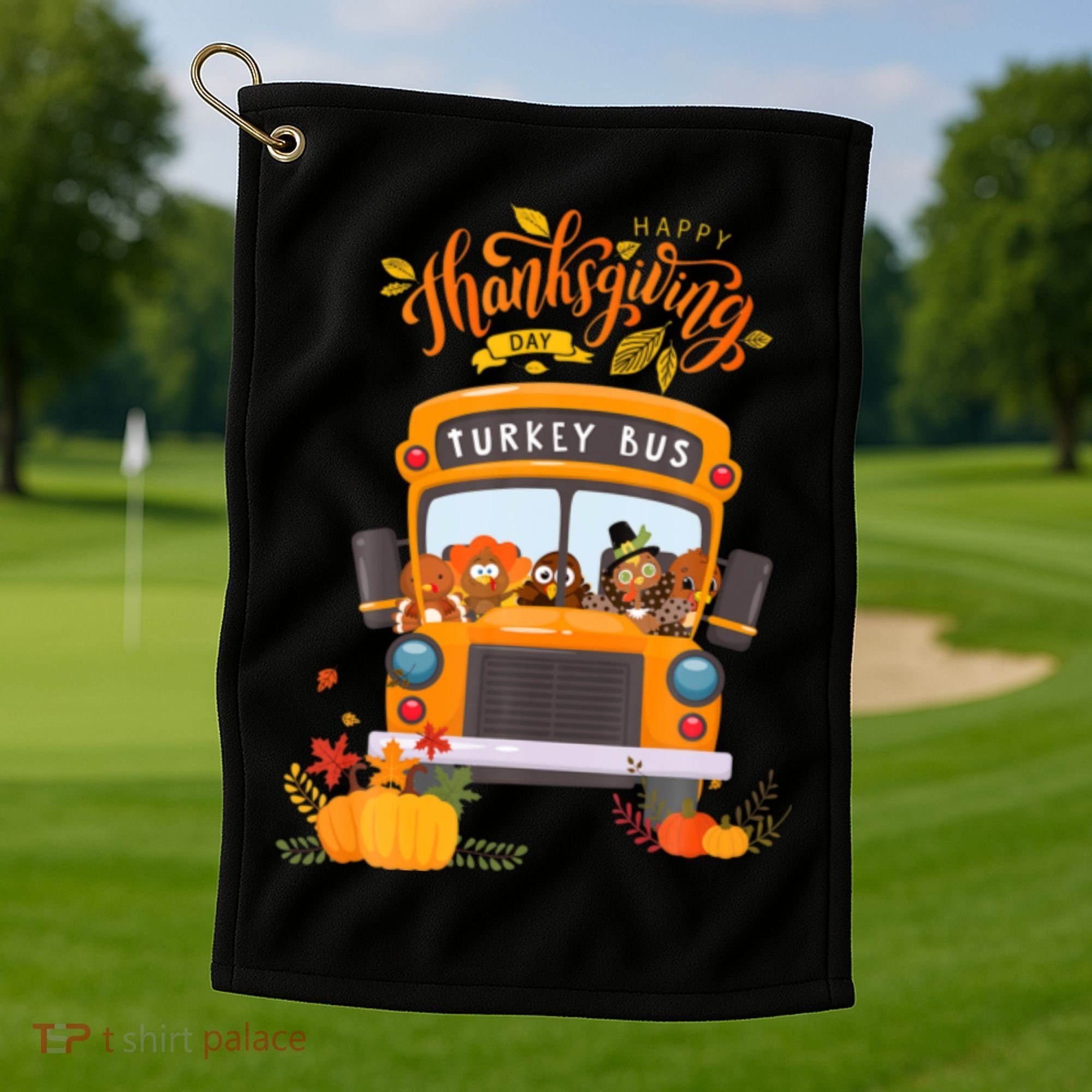 Happy Thanksgiving Day Turkey School Bus Driver Gifts Golf Towel