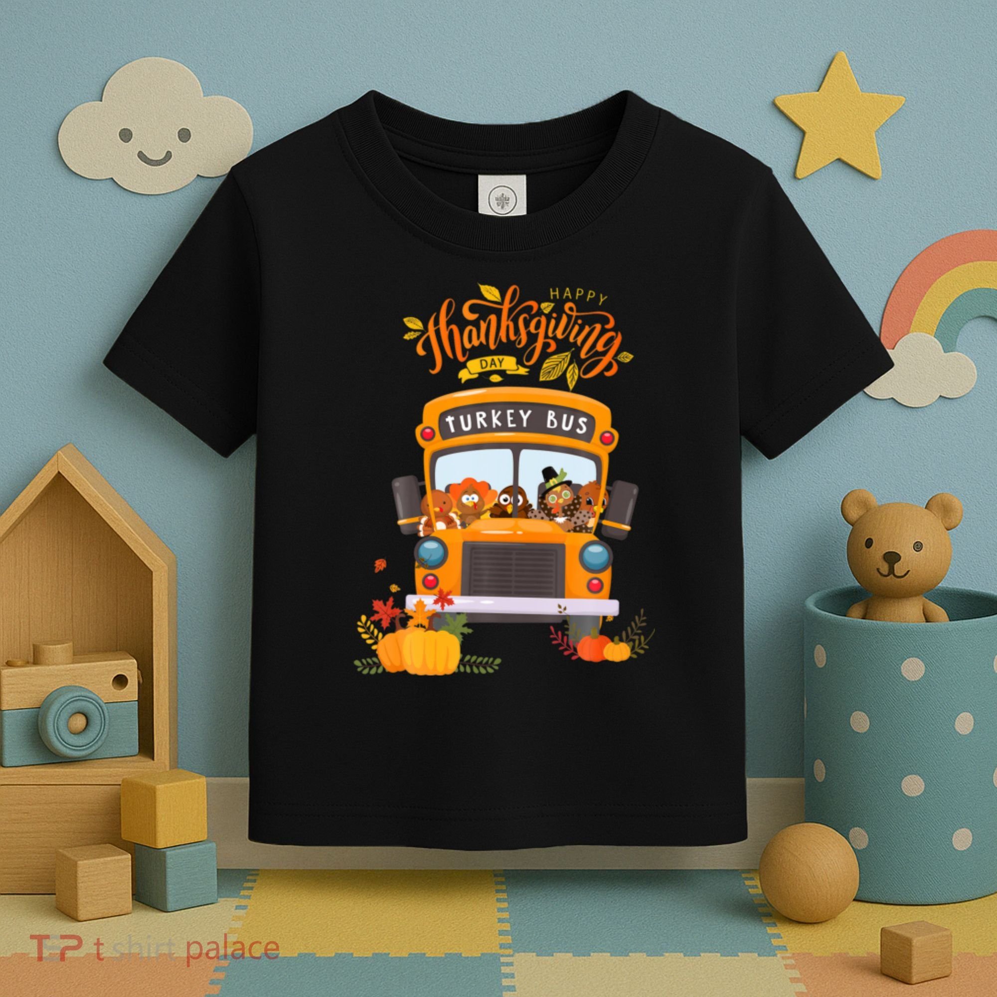 Happy Thanksgiving Day Turkey School Bus Driver Gifts Toddler T-Shirt