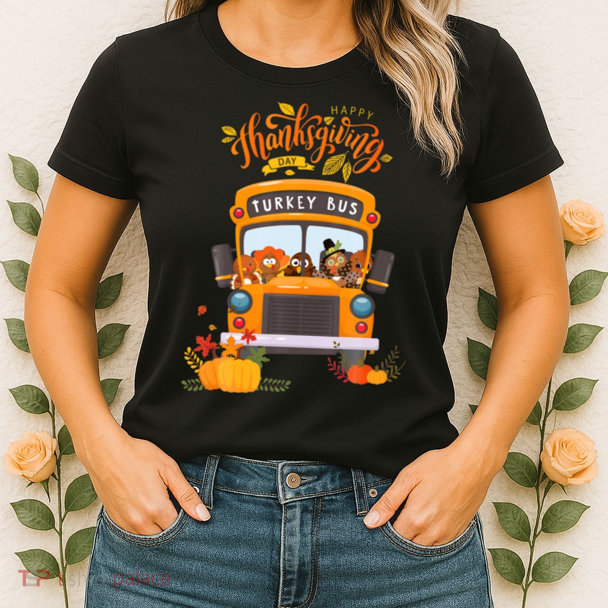 Happy Thanksgiving Day Turkey School Bus Driver Gifts Women's T-Shirt