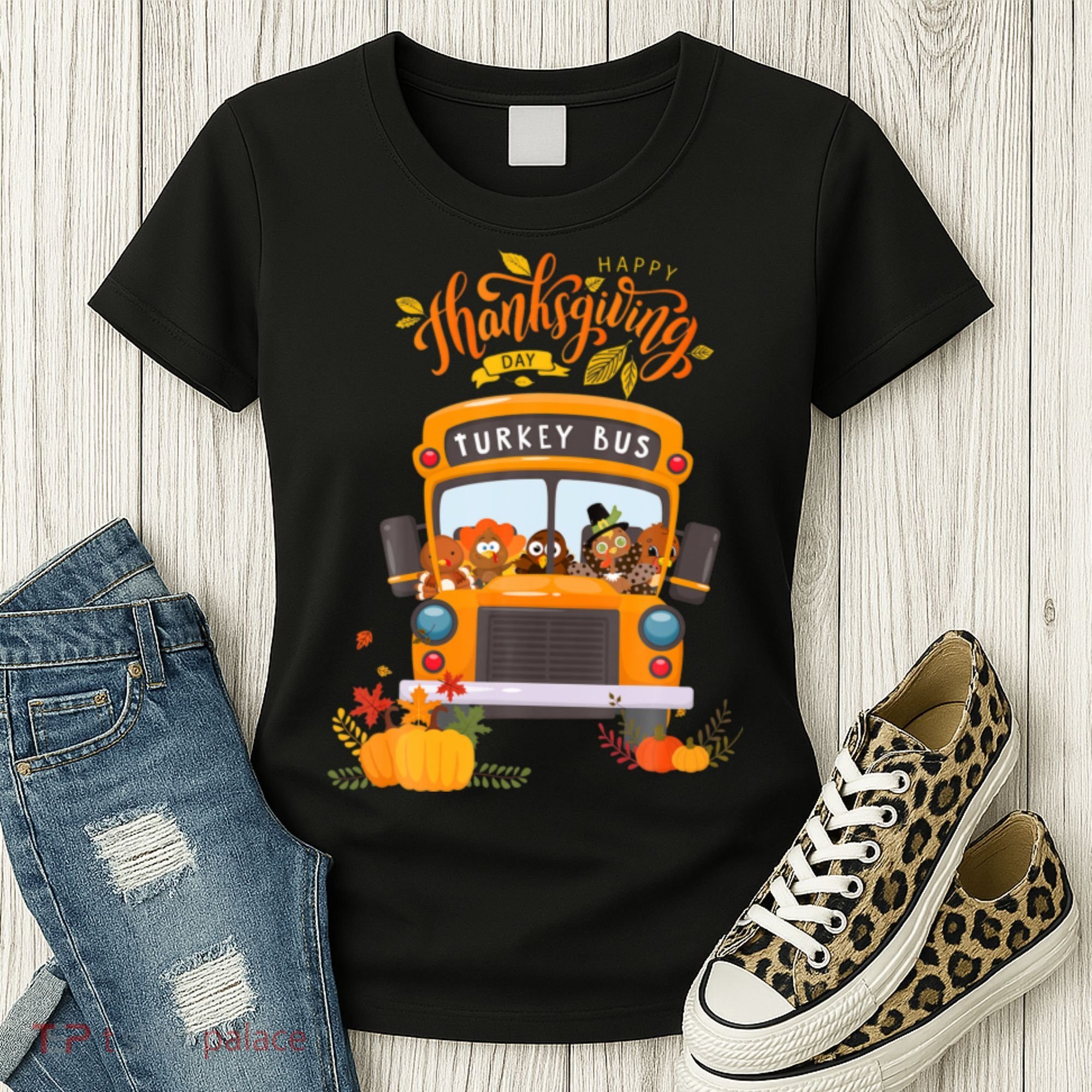 Happy Thanksgiving Day Turkey School Bus Driver Gifts Women's T-Shirt