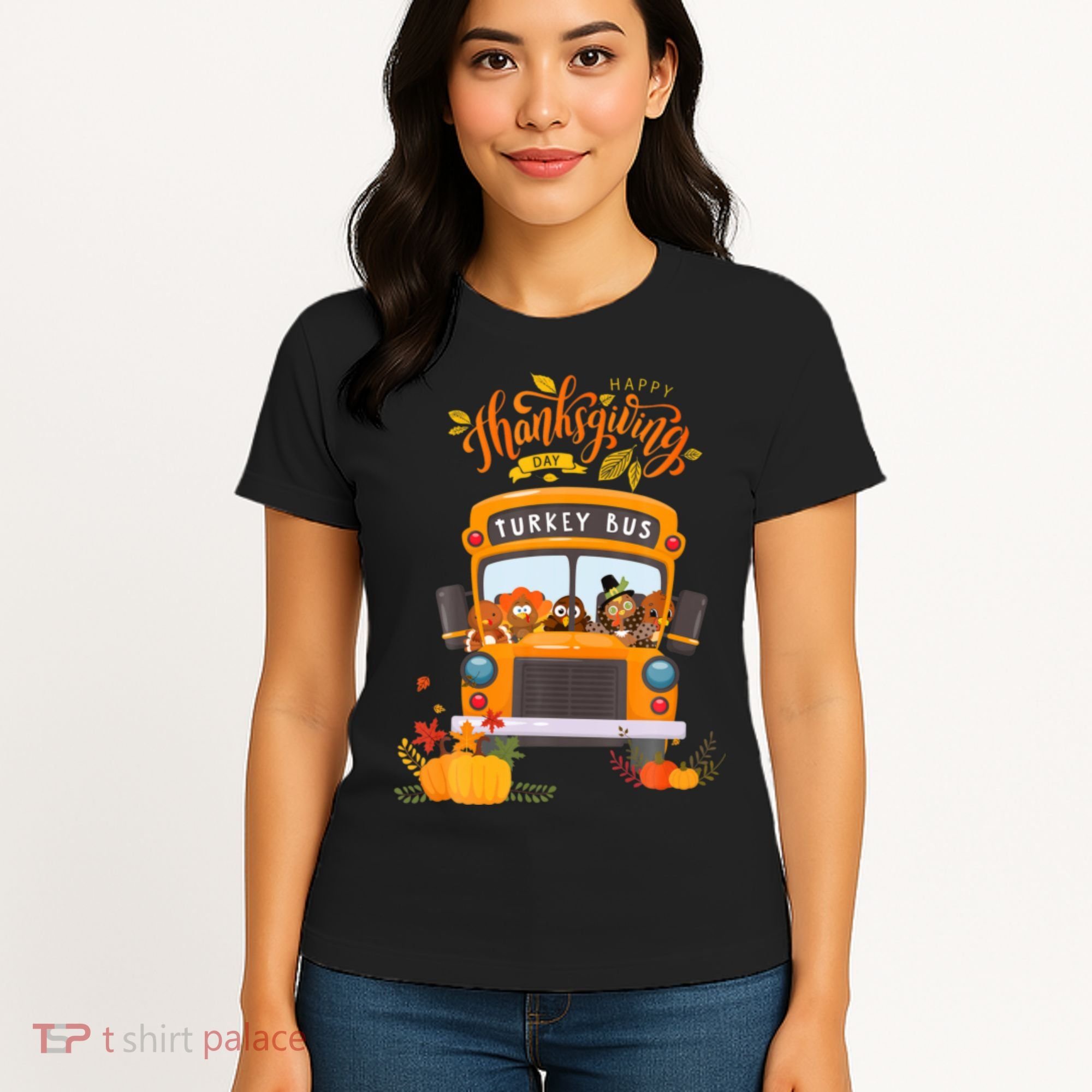 Happy Thanksgiving Day Turkey School Bus Driver Gifts Women's T-Shirt
