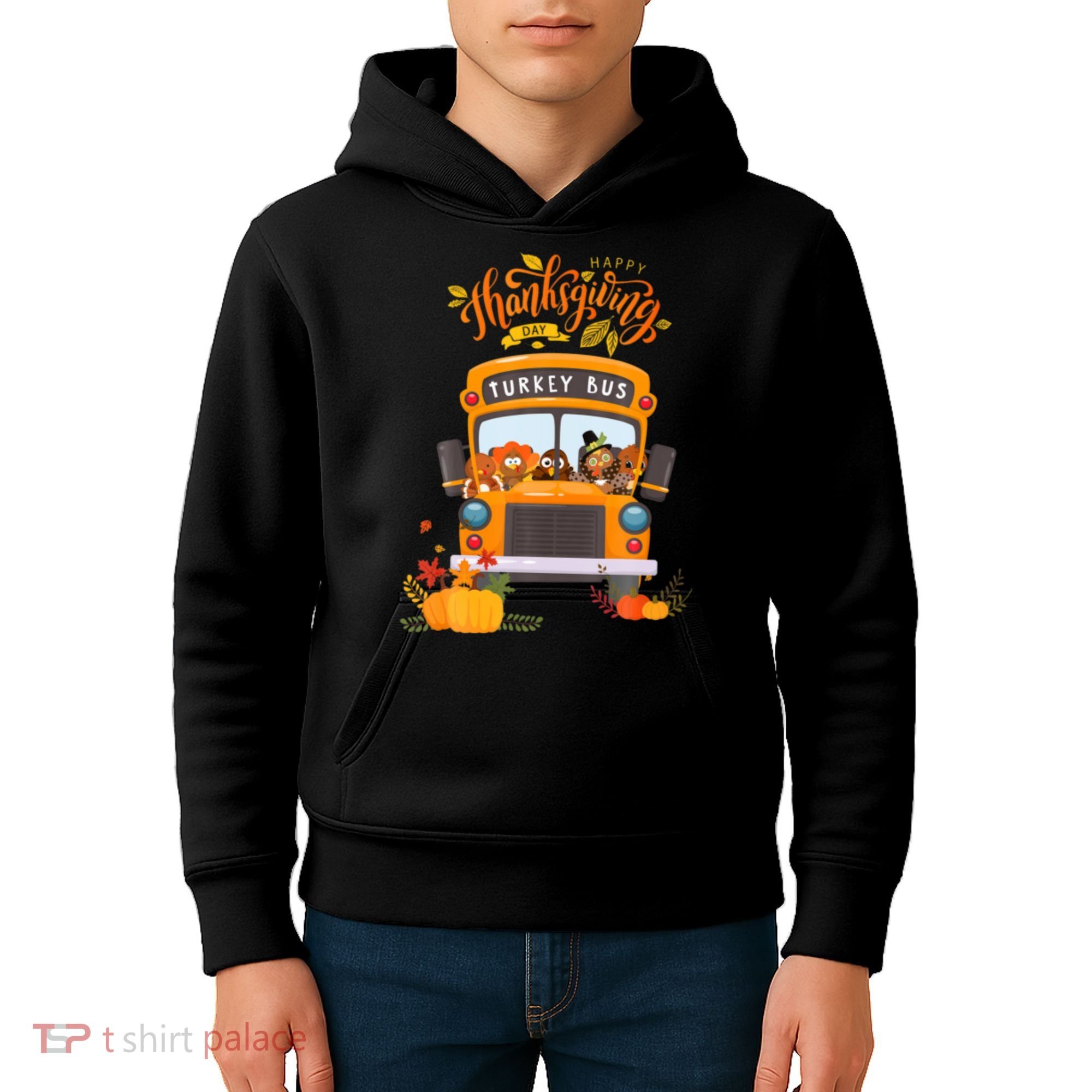 Happy Thanksgiving Day Turkey School Bus Driver Gifts Kids Hoodie
