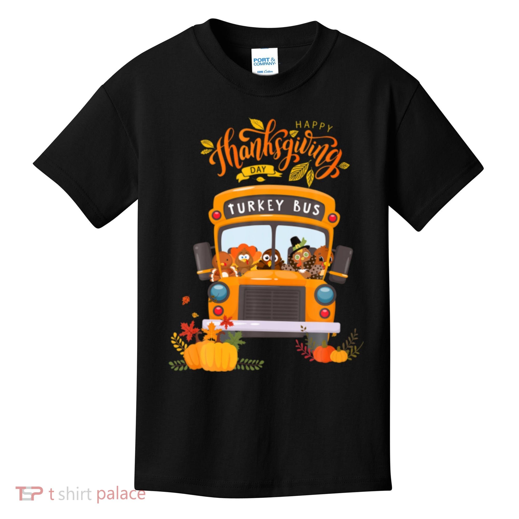 Happy Thanksgiving Day Turkey School Bus Driver Gifts Kids T-Shirt