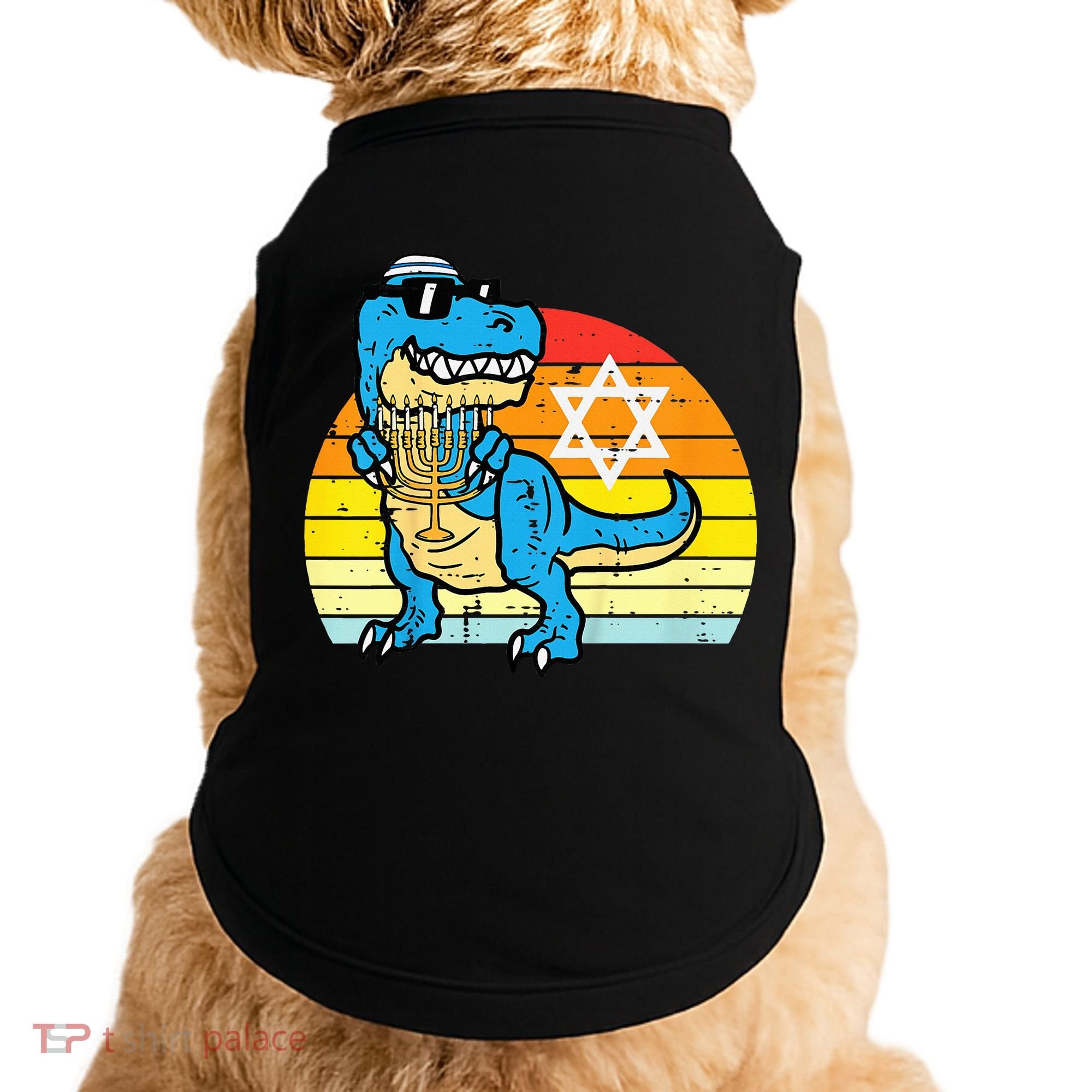  Hanukkah Trex Dino Retro Chanukah Jewish  Doggie Tank