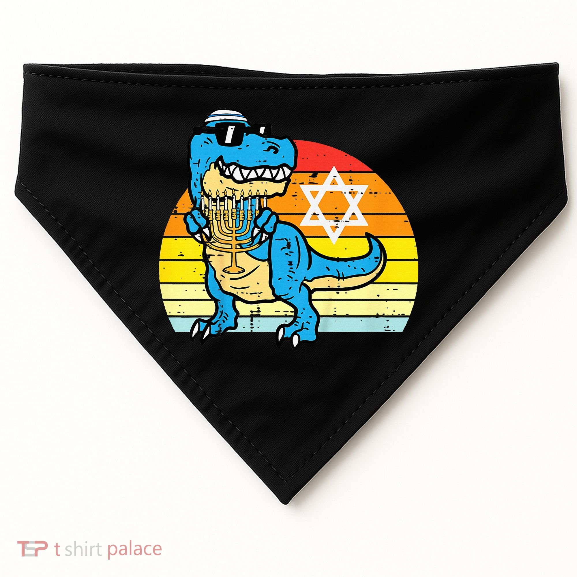  Hanukkah Trex Dino Retro Chanukah Jewish  USA-Made Doggie Bandana