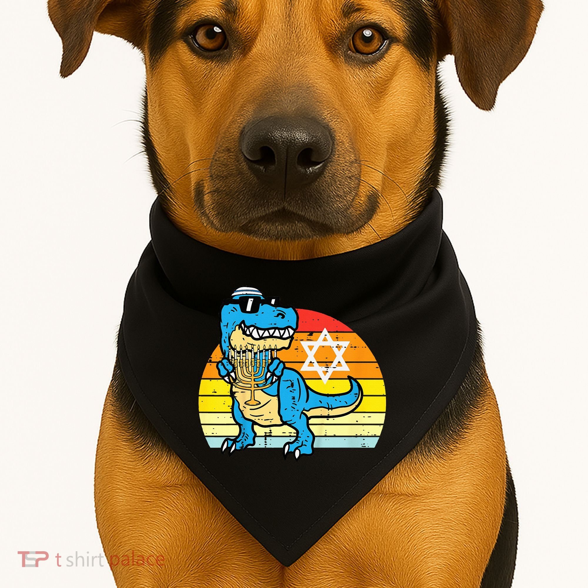  Hanukkah Trex Dino Retro Chanukah Jewish  USA-Made Doggie Bandana
