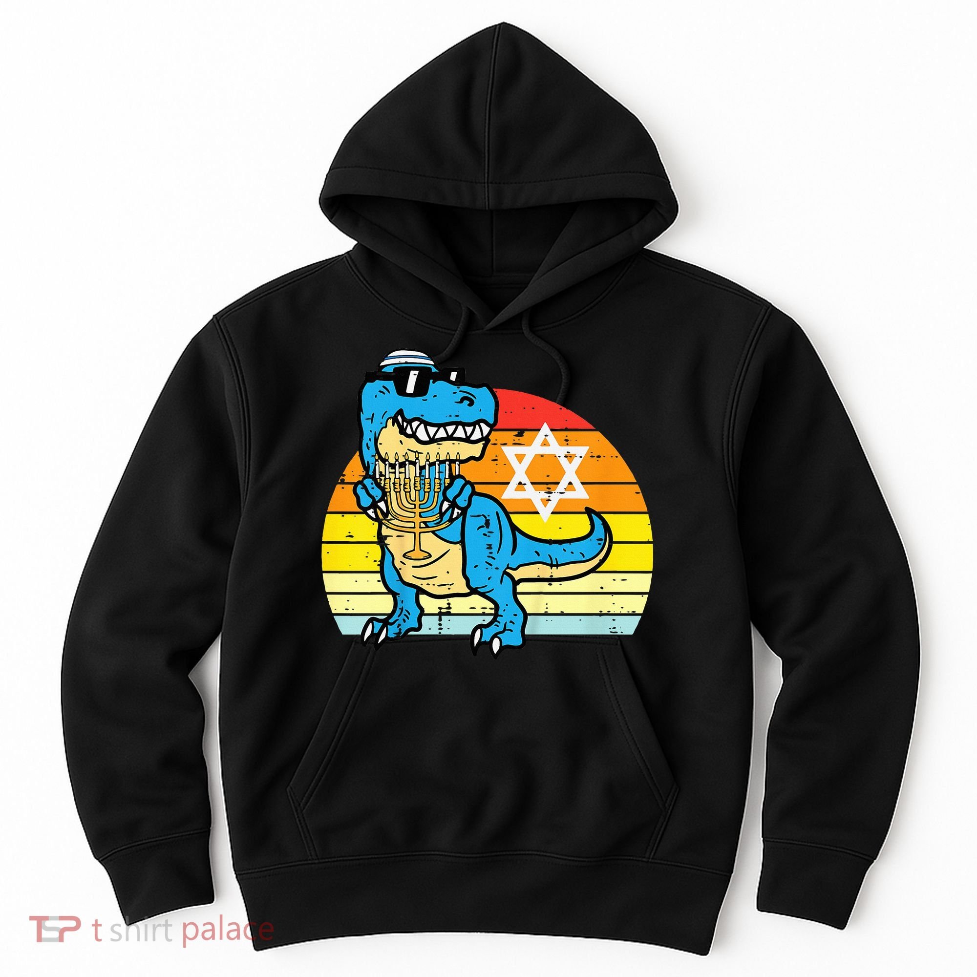  Hanukkah Trex Dino Retro Chanukah Jewish  Hoodie