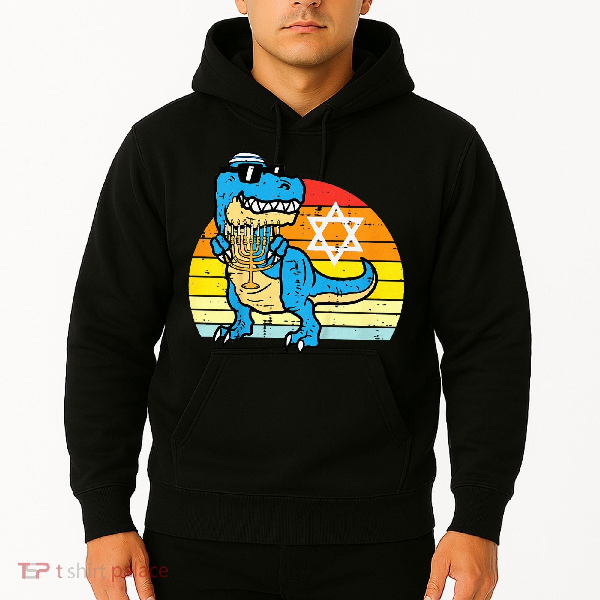  Hanukkah Trex Dino Retro Chanukah Jewish  Hoodie