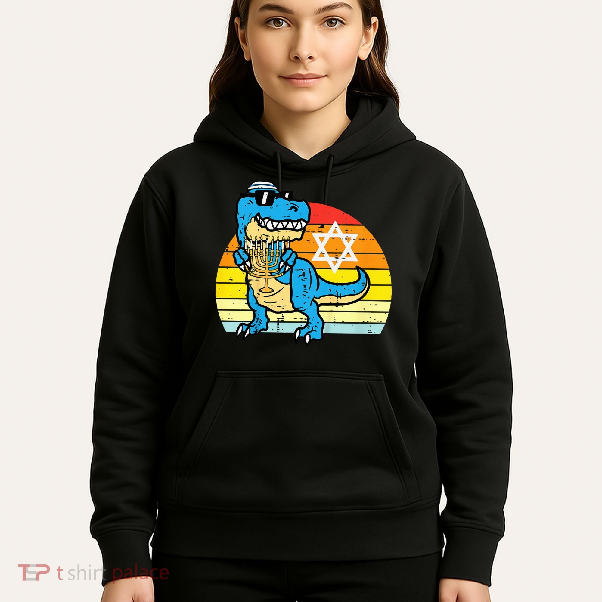  Hanukkah Trex Dino Retro Chanukah Jewish  Hoodie