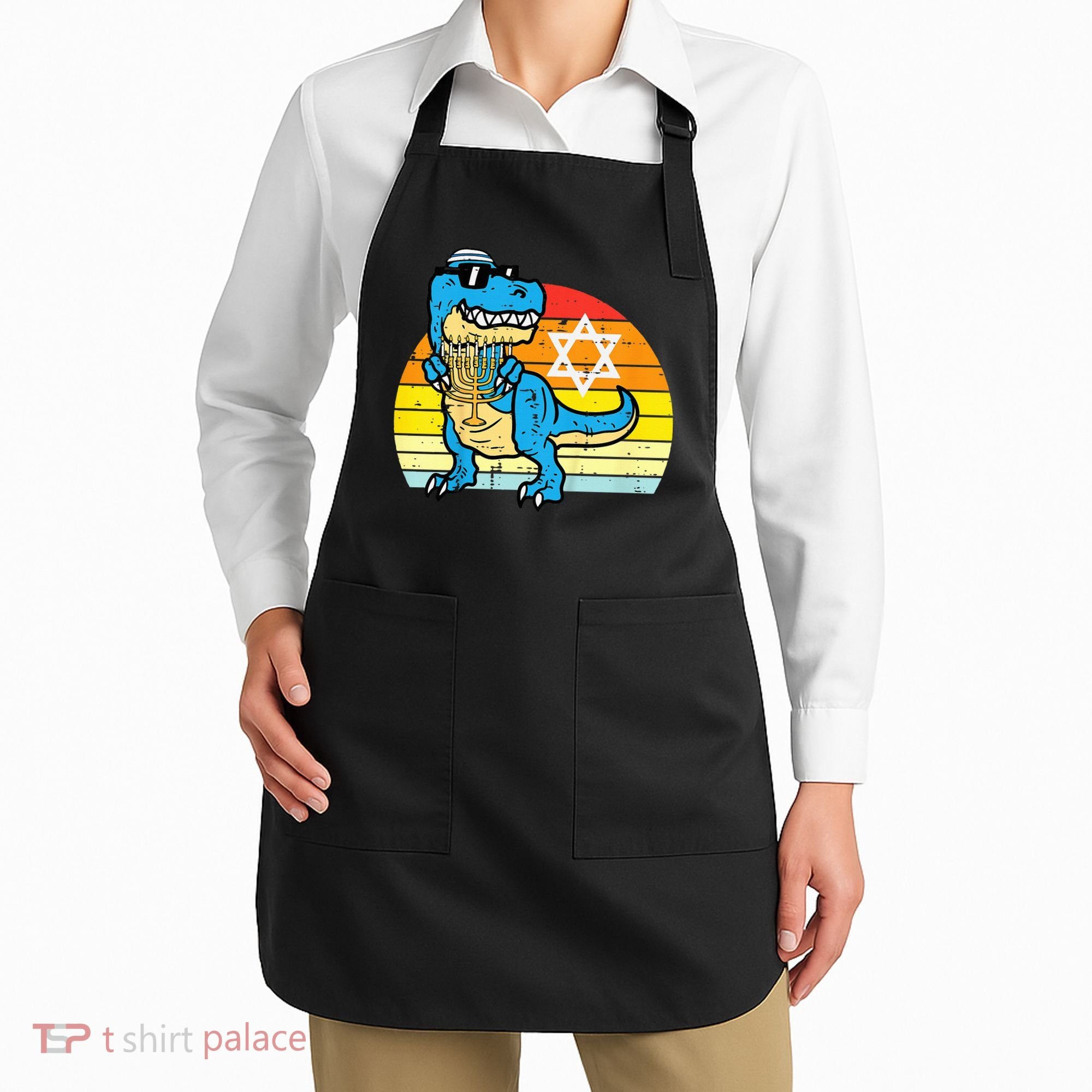  Hanukkah Trex Dino Retro Chanukah Jewish  Apron