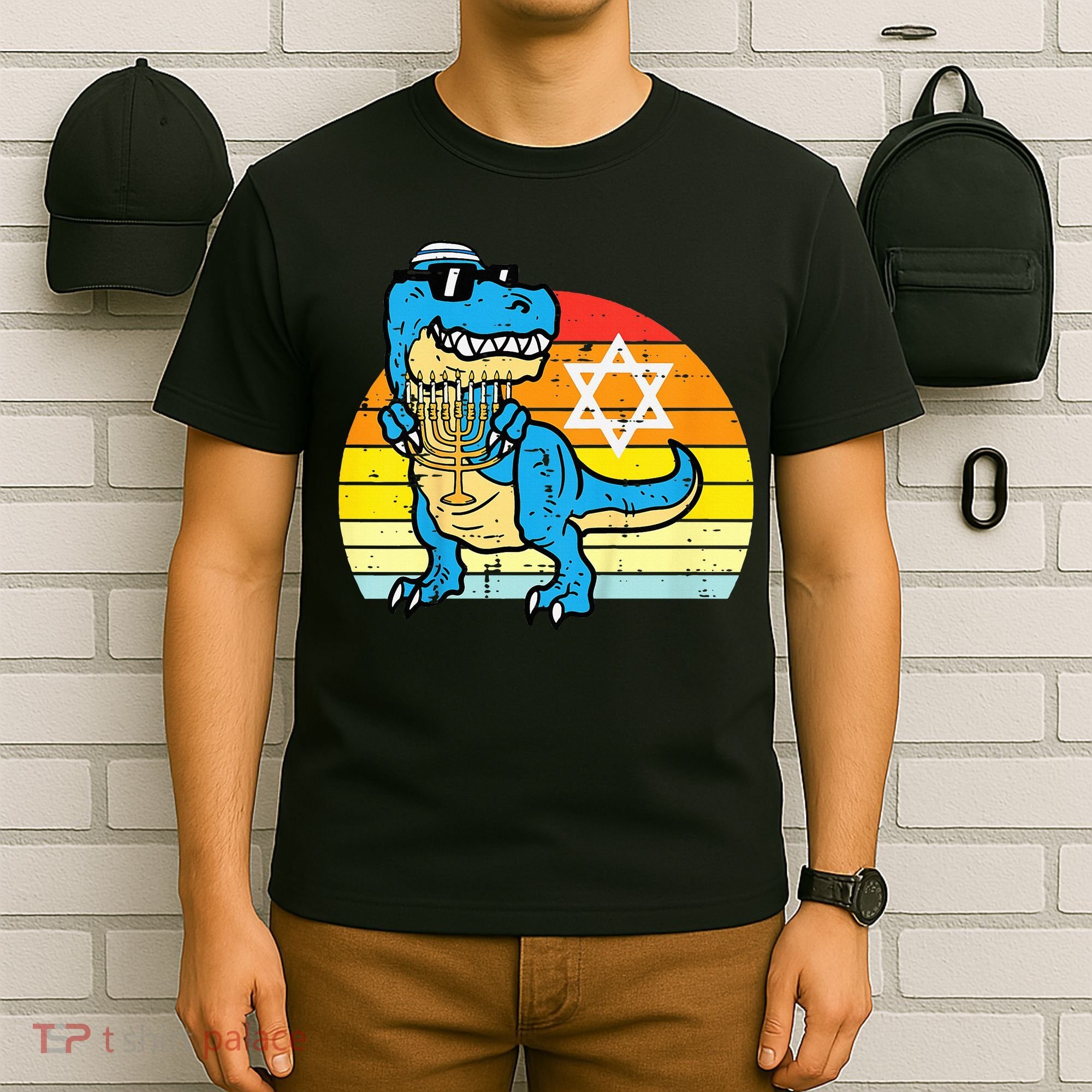  Hanukkah Trex Dino Retro Chanukah Jewish  T-Shirt