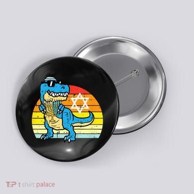  Hanukkah Trex Dino Retro Chanukah Jewish  Button