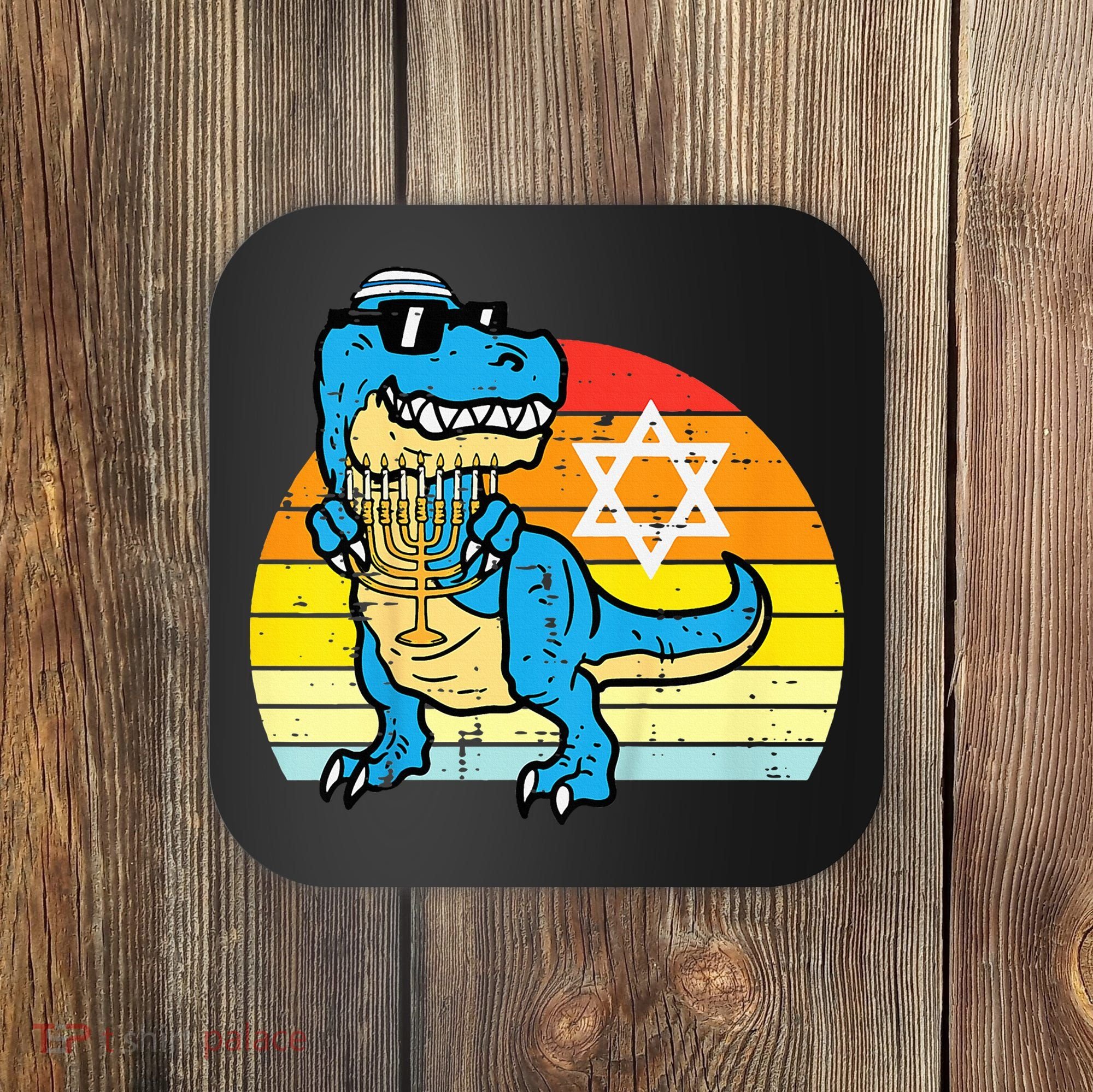  Hanukkah Trex Dino Retro Chanukah Jewish  Coaster