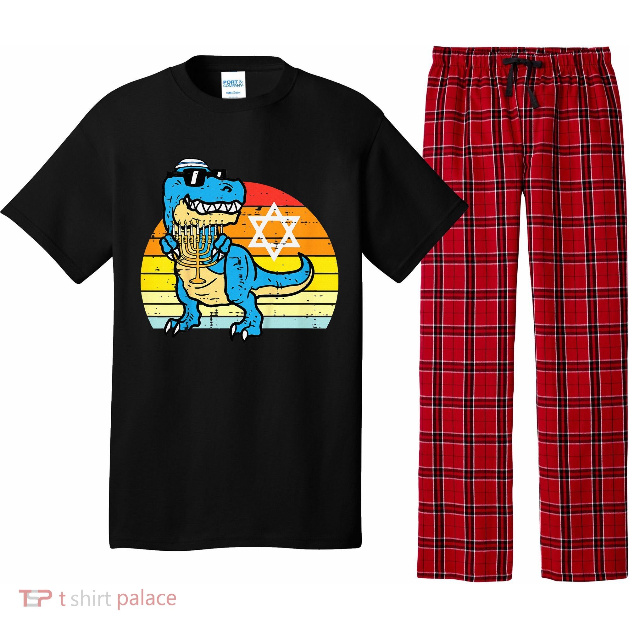  Hanukkah Trex Dino Retro Chanukah Jewish  Pajama Set